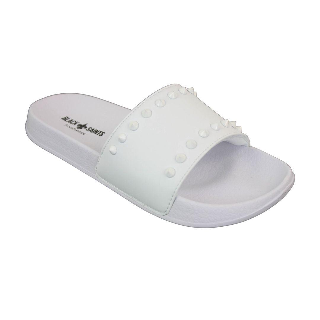 Mens Black White Stripes Spikes Flip Flops Slippers Summer Beach Casual Walking - Knighthood Store