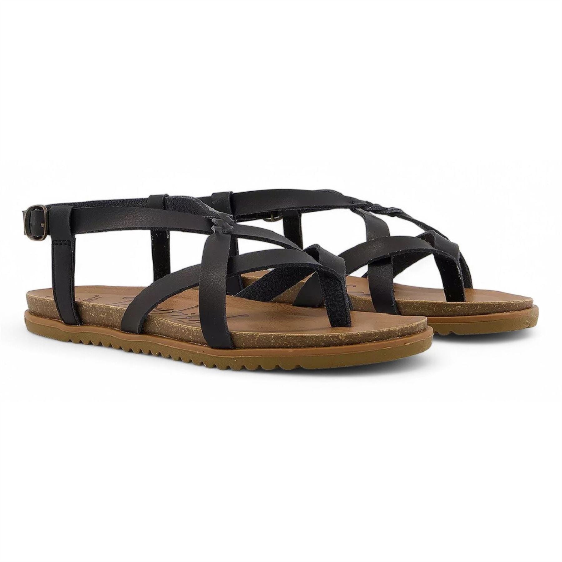 Macarah B - Women's Black Strappy Buckle Sandals