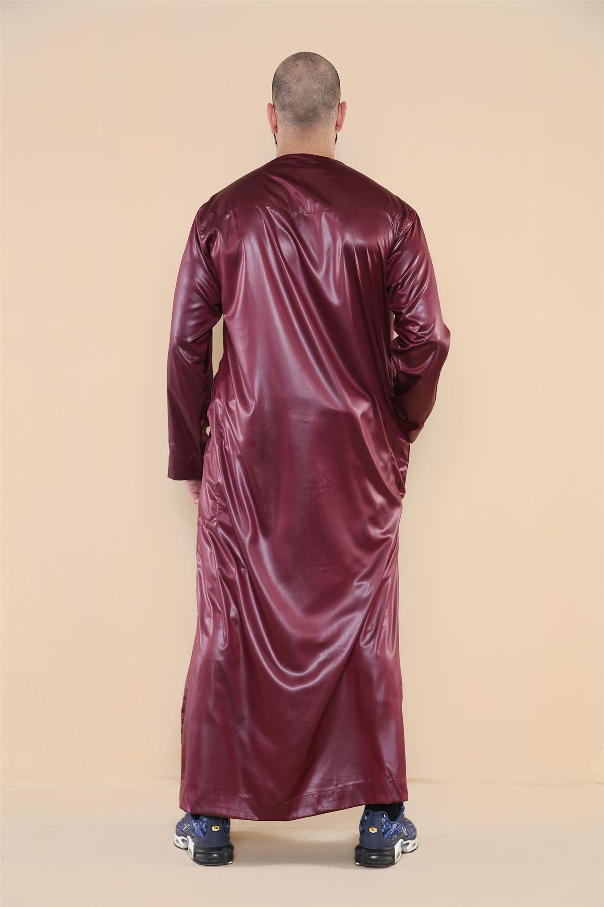 Mens Thobe Jubba Islamic Clothing Muslim Kaftan Emirati Omani Robe Satin Shiny