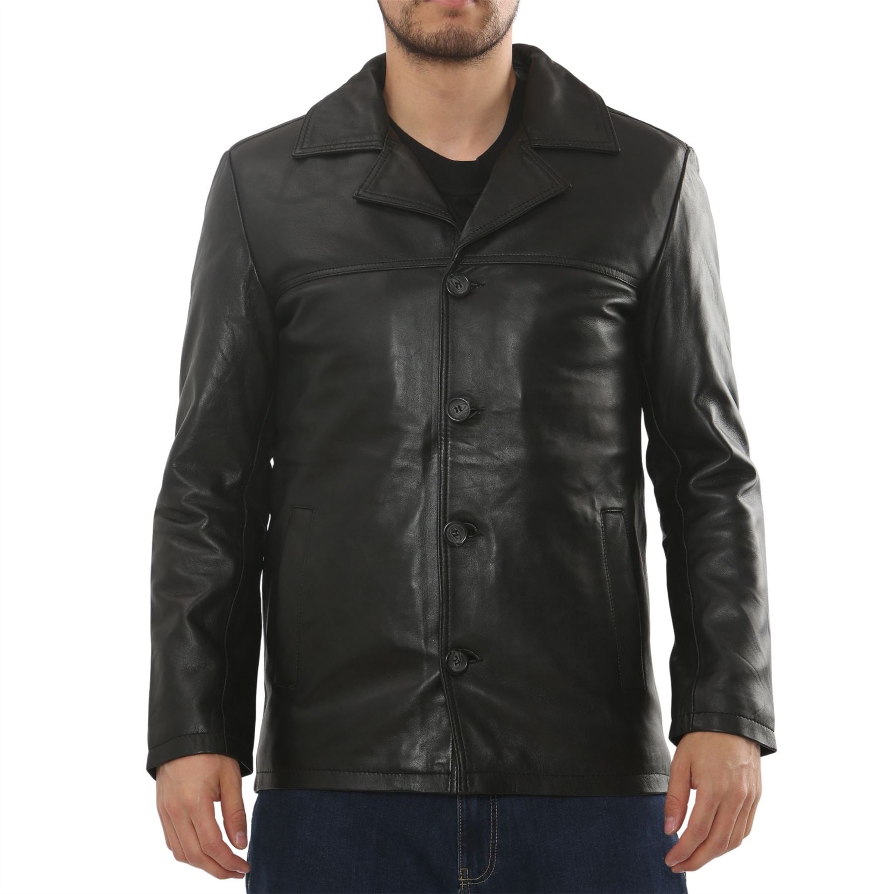 Men's Leather Car Coat Collared Blazer Style Jacket