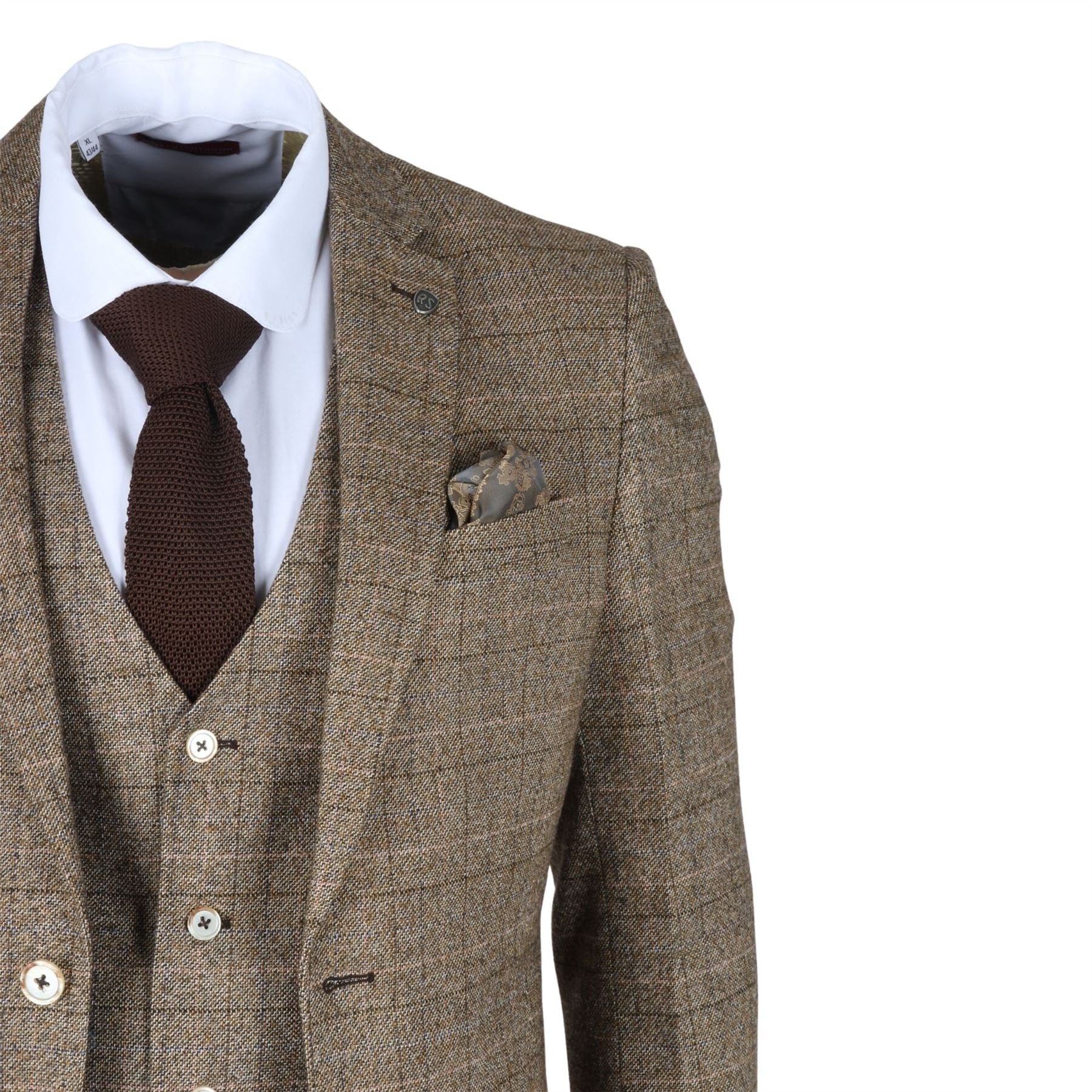 Men's Suit 3 Piece Brown Checked Slim Fit Formal Dress