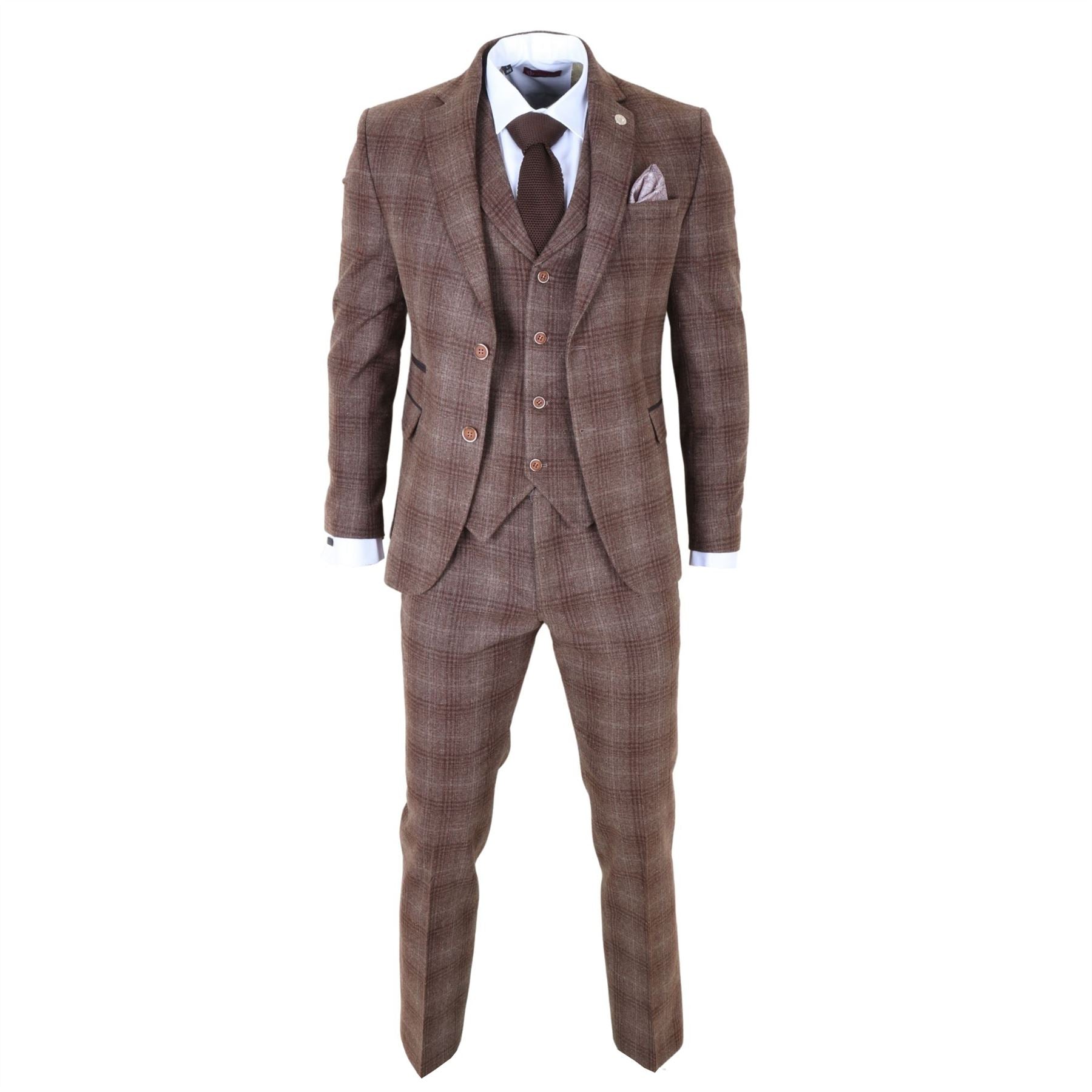 TP-31 - Men's Brown Tweed Check 3 Piece Suit