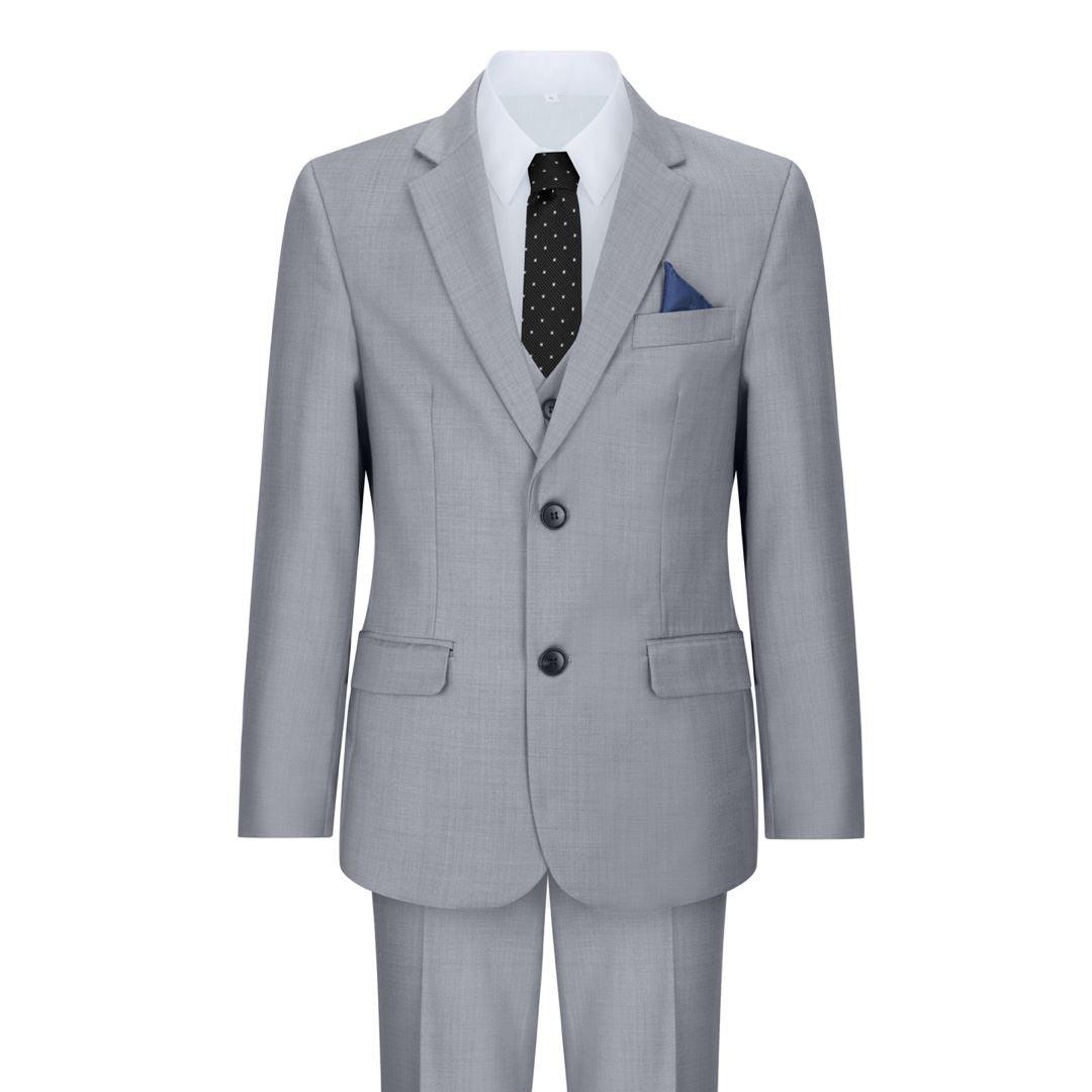 Boys 3 Piece Light Grey Suit Classic Wedding Party Vintage Christening - Knighthood Store