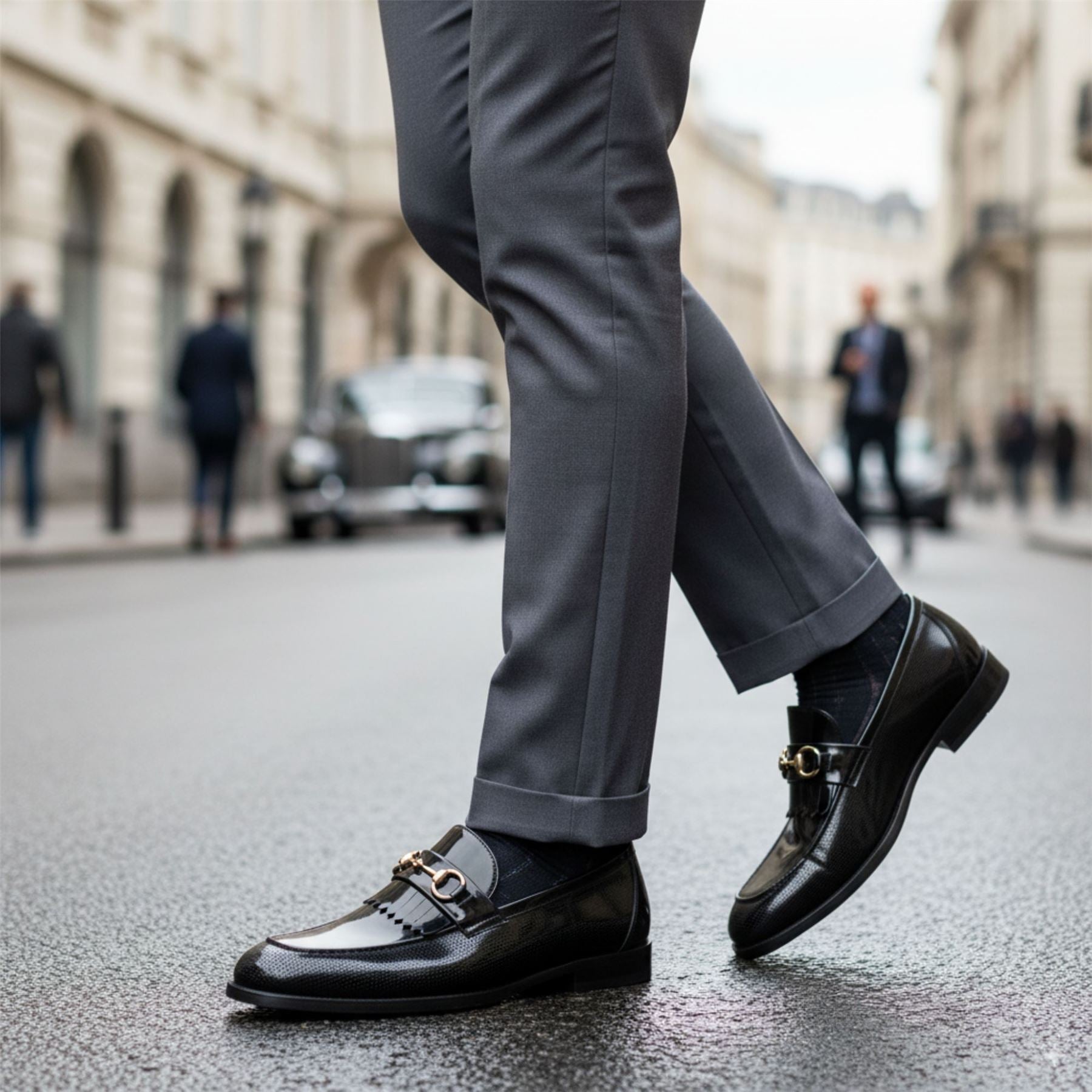 Men’s Black Patent PU Slip On Loafers