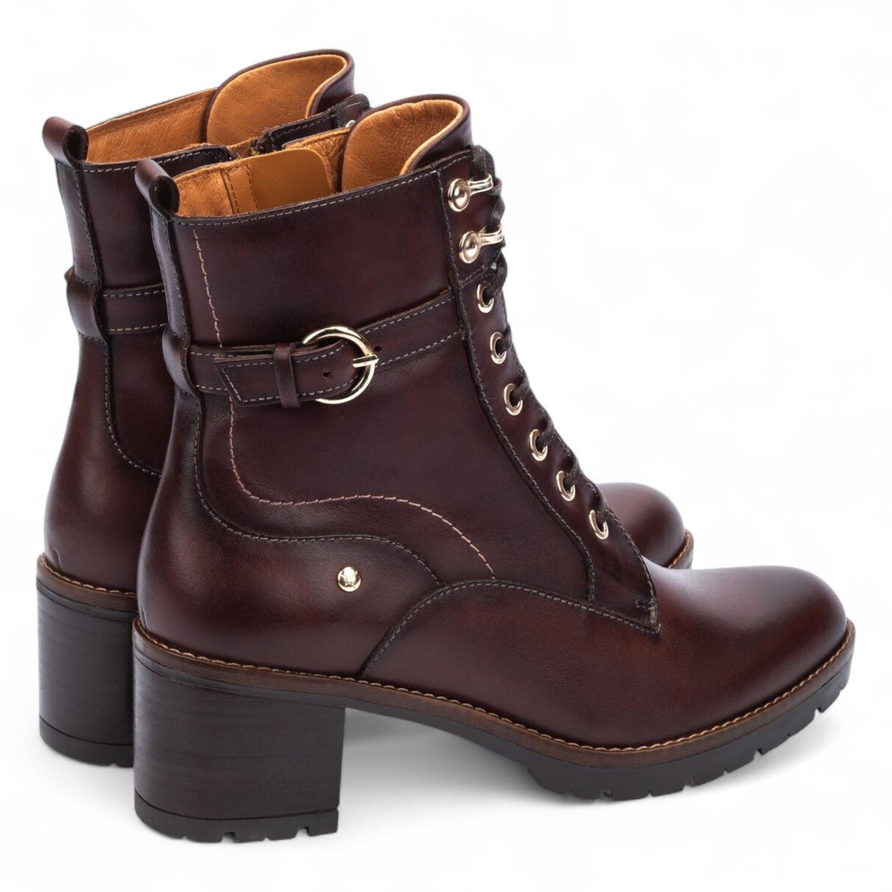 Llanes - Women’s Caoba Brown Leather Mid-Heel Ankle Boots