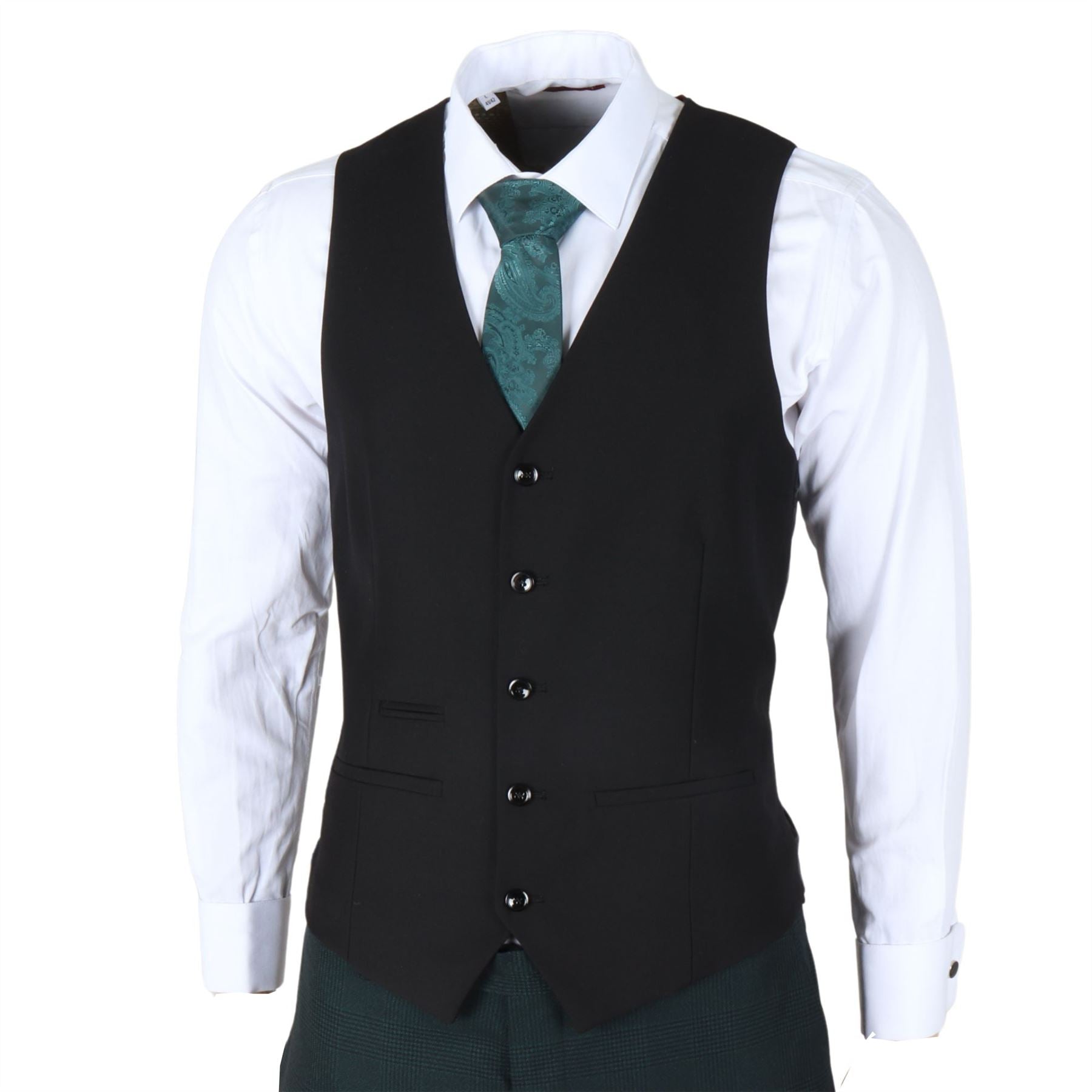 Men's Suit Olive Black 3 Piece Prince Of Wales Check Classic Tailored Fit