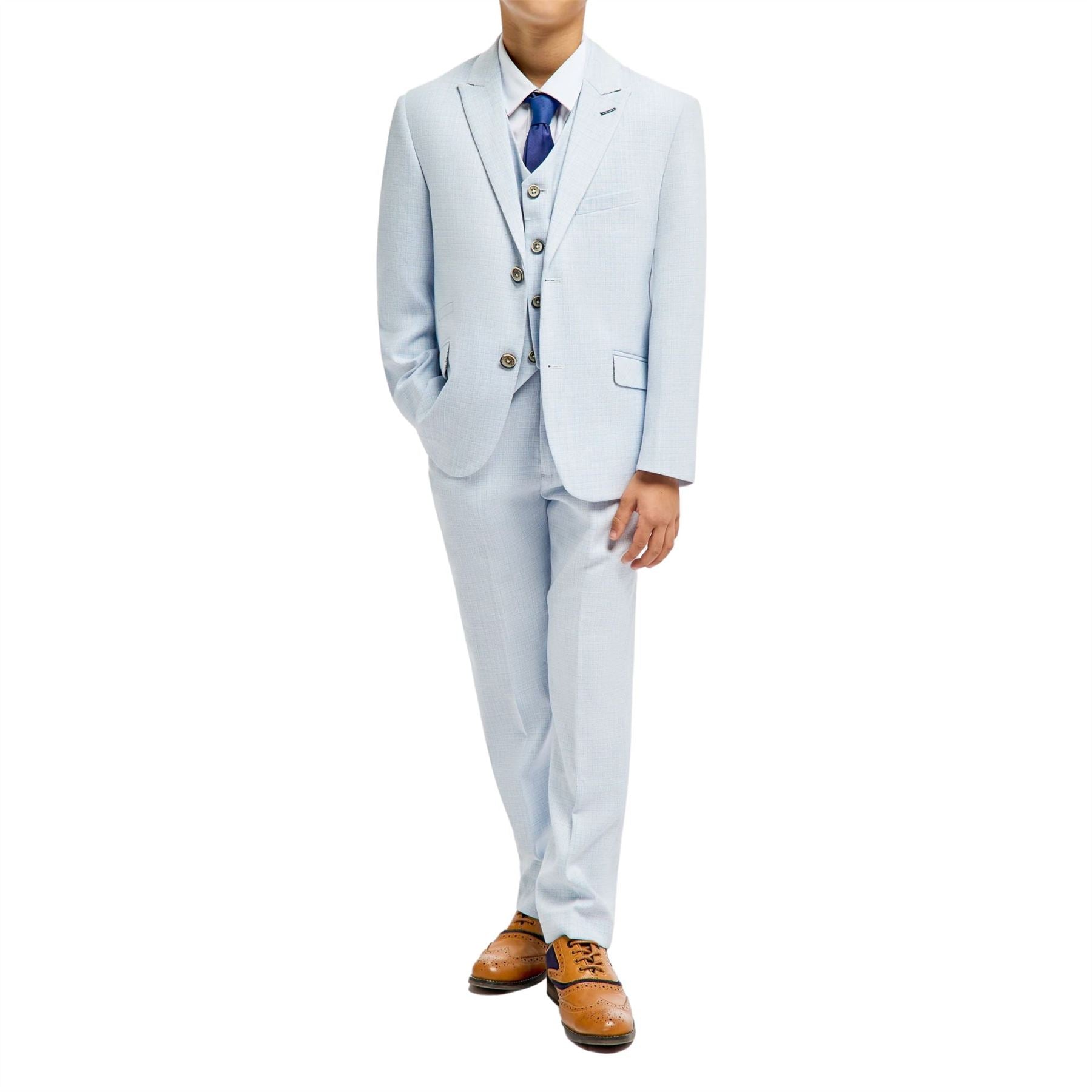 Boys Suit 3 Piece Sky Blue Tailored Fit Wedding Formal Outfit