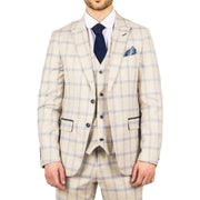 Men's Blazer Beige Checked Classic Sport Coat Plaid Tailored Fit - Knighthood Store