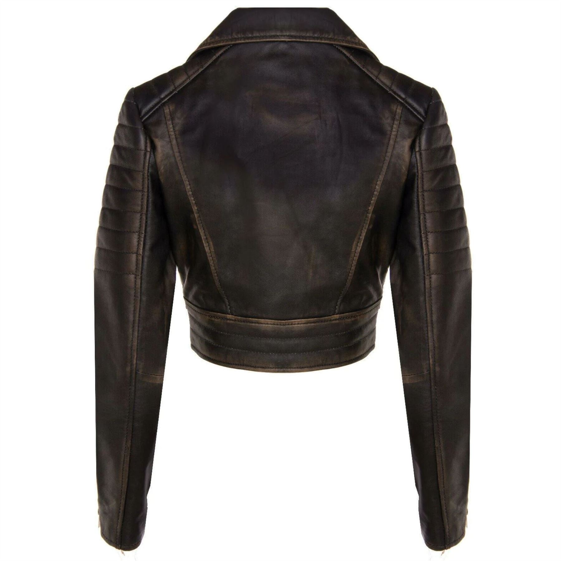 Women's Real Leather Short Cropped Length Biker Jacket