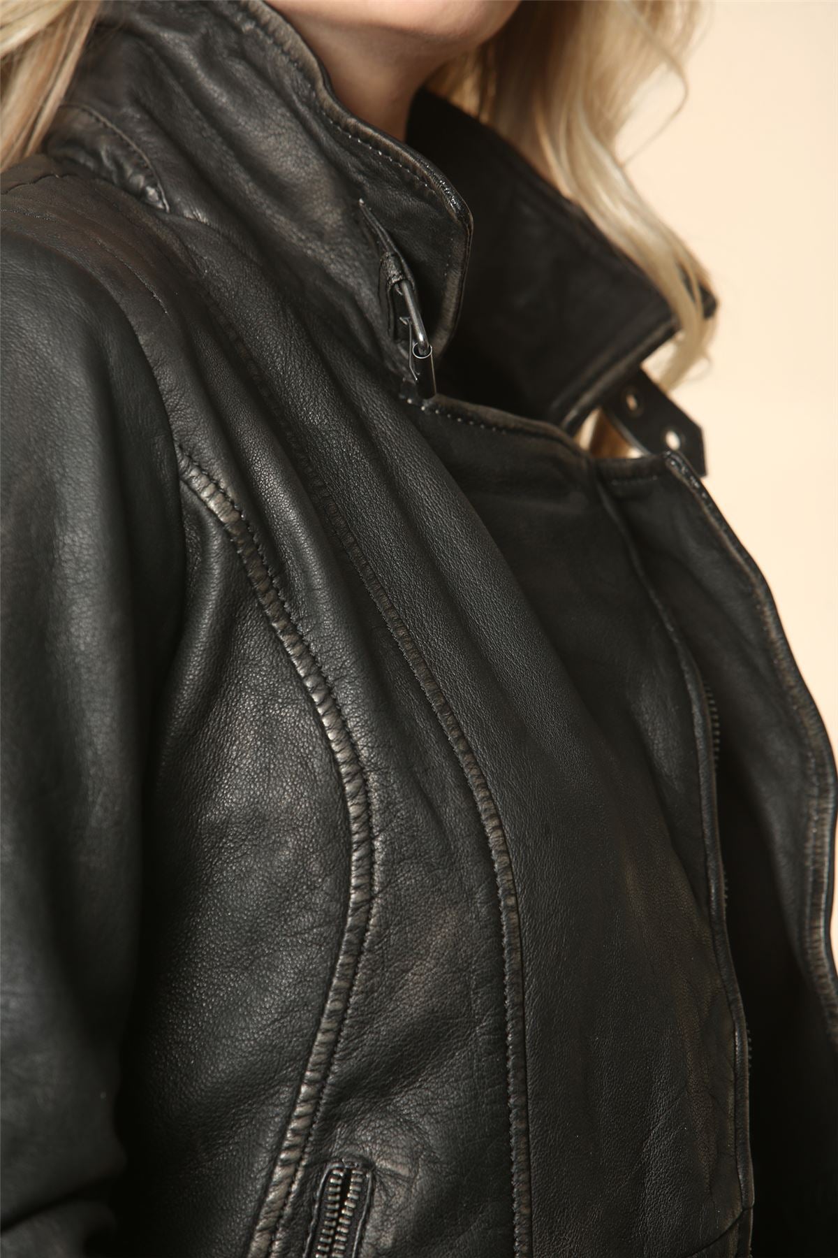 Women's Black Cross Zip Leather Brando Biker Jacket
