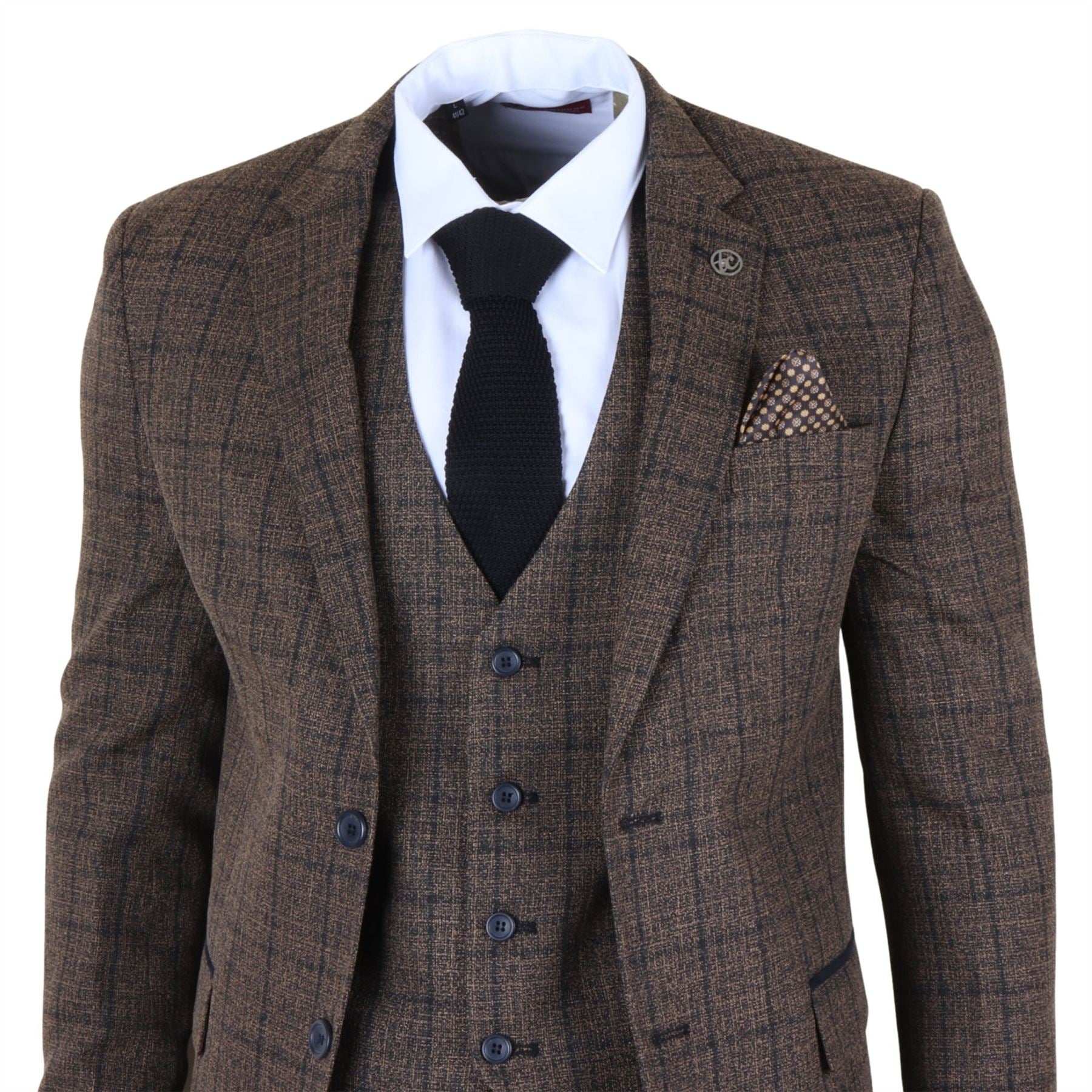 IM11 - Men's Dark Brown 3 Piece Plaid Check Suit