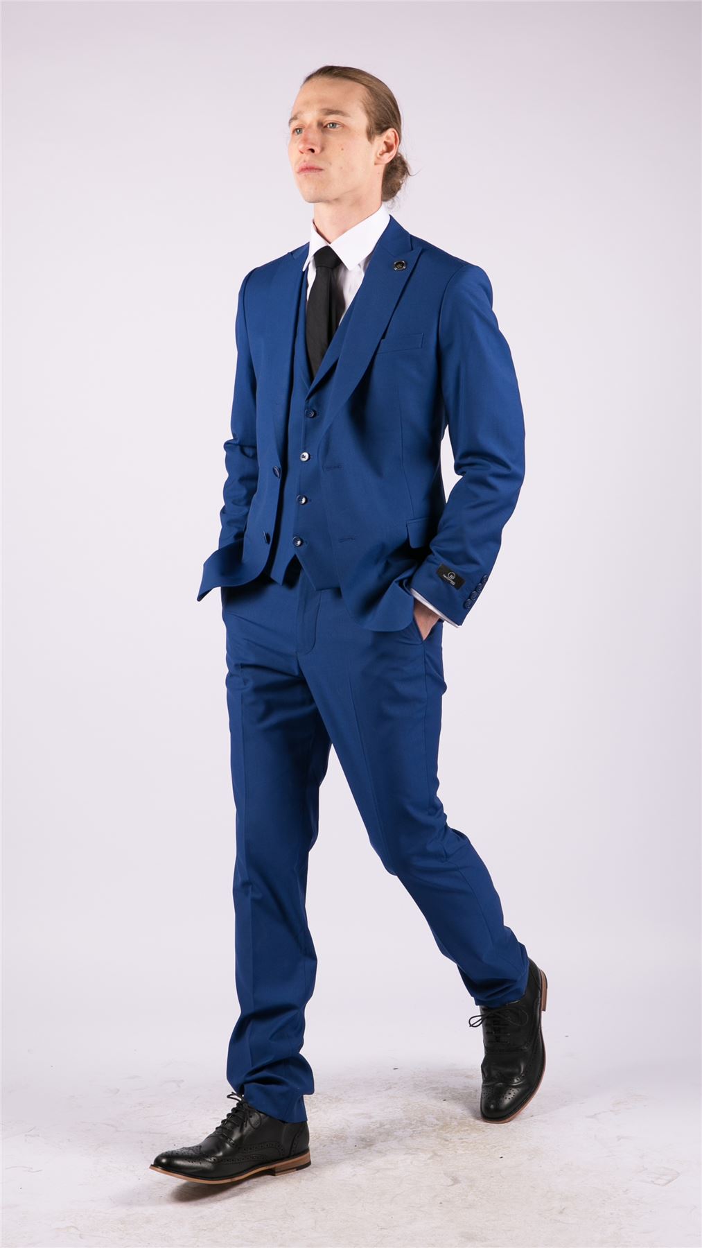 Mens 3 Piece Royal Blue Tailored Fit Suit Best Man Groom Prom Wedding Classic