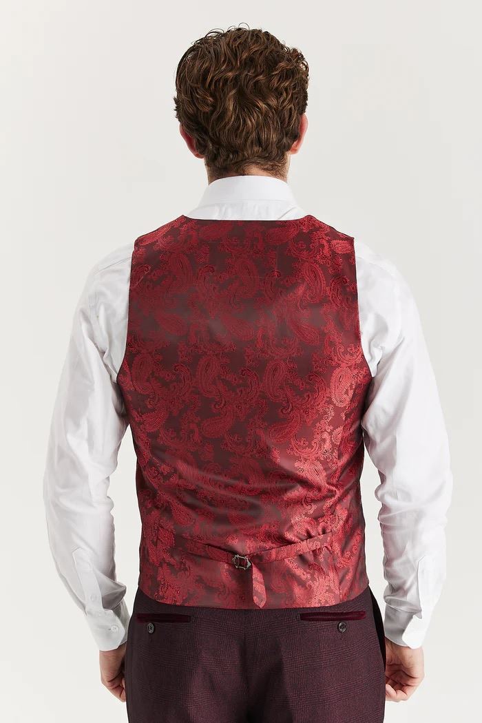 Regent - Men's Wine Plaid Check Waistcoat