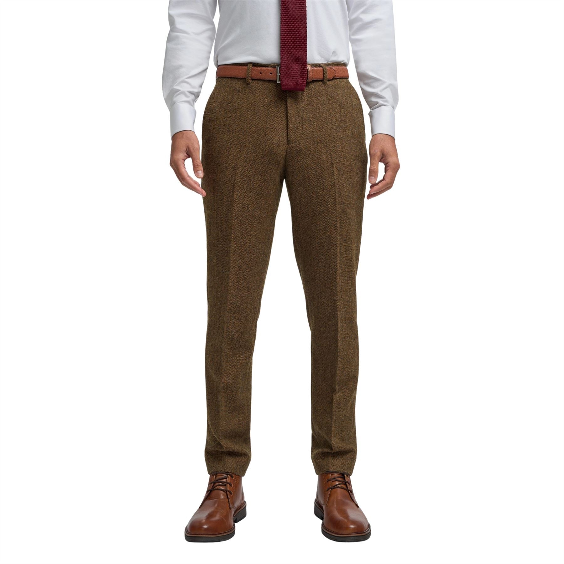Thomas - Men's Brown Wool Blend Herringbone Tweed Trousers
