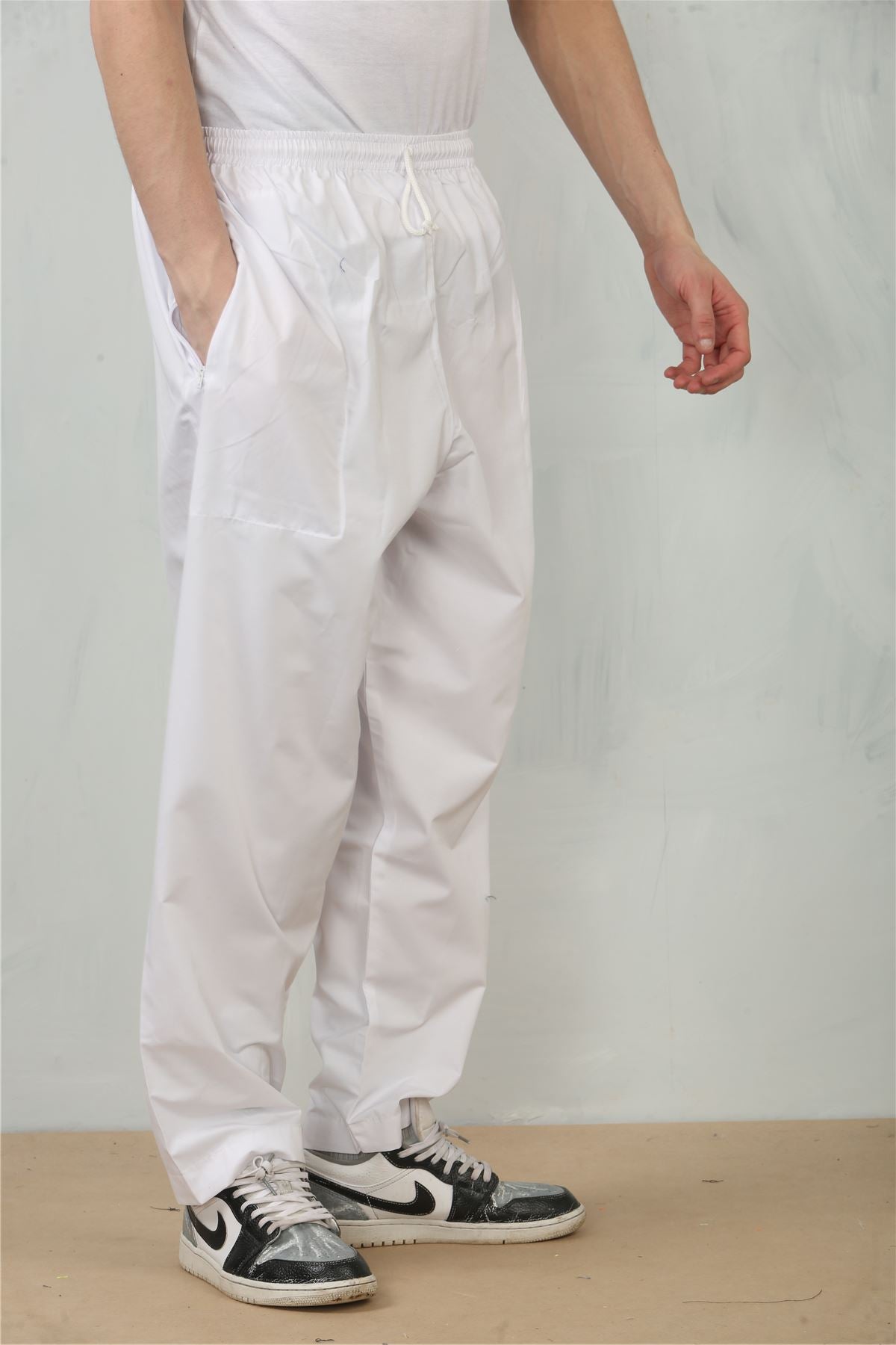 Men's White Comfort Thobe Trousers Pants Lounge Elasticated Zip Pockets Premium Quality