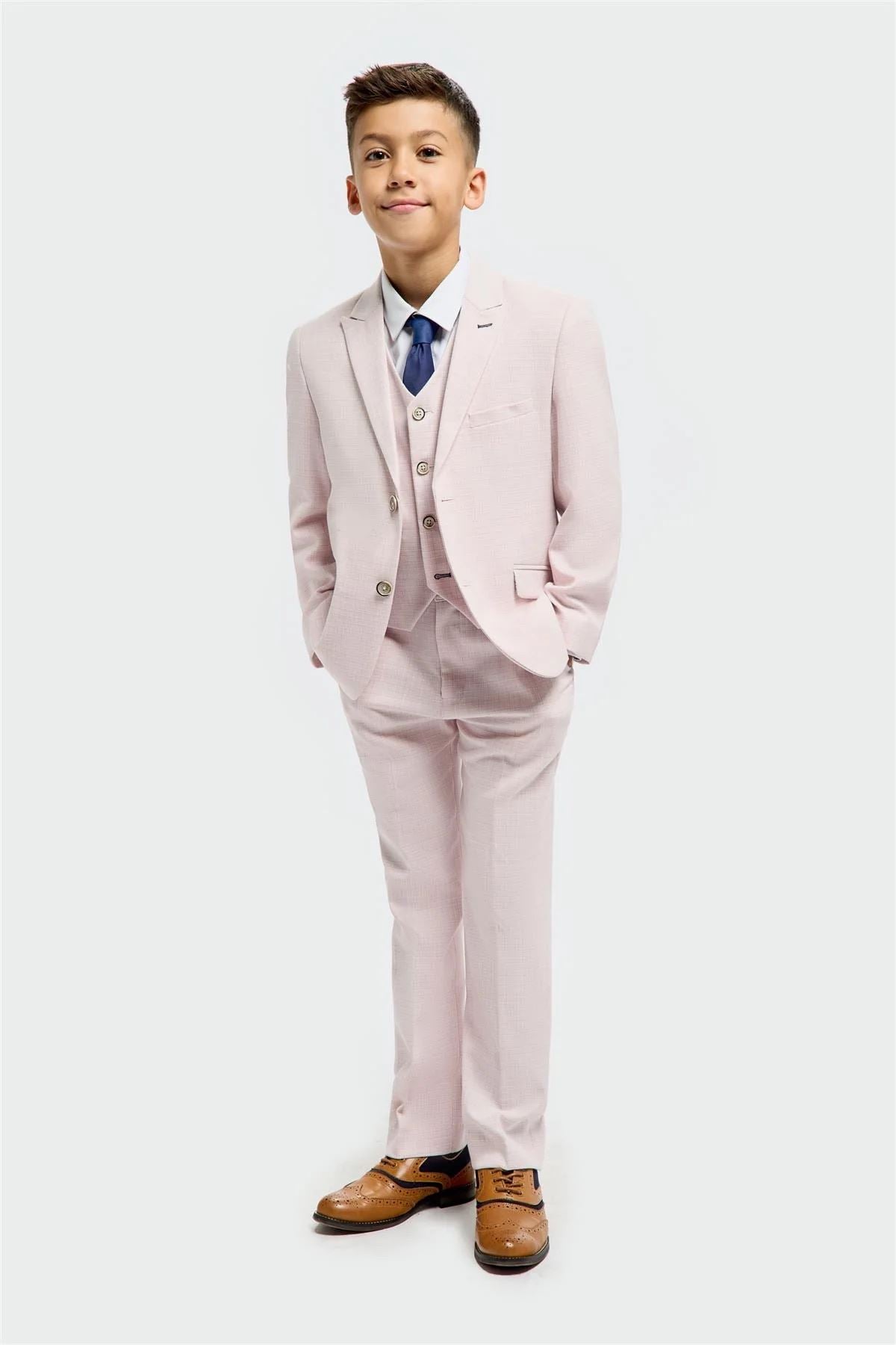 Boys Suit 3 Piece Pink Tailored Fit Wedding Formal Outfit