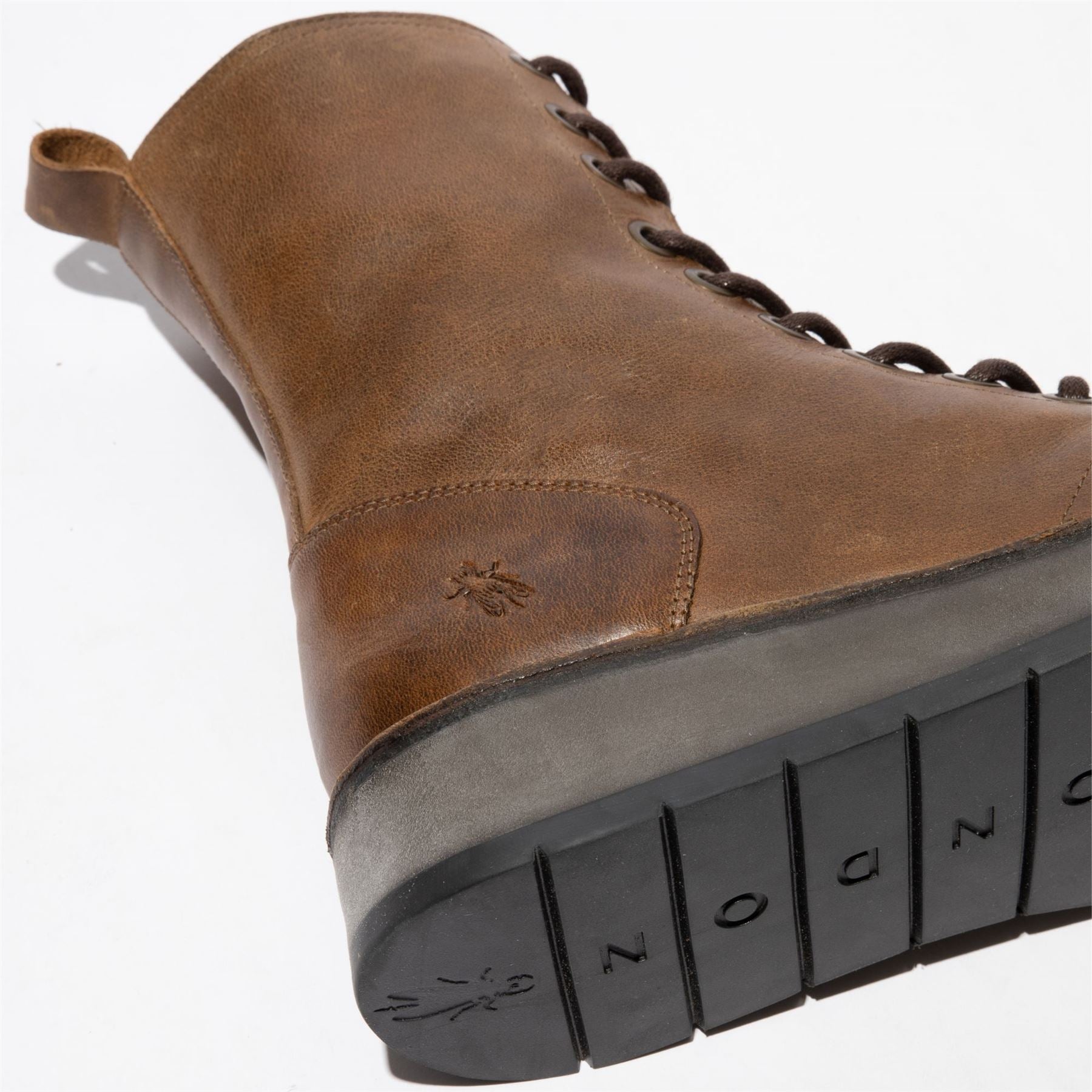 RAMI043FLY - Women's Wedge Heel Lace Up Leather Ankle Boots