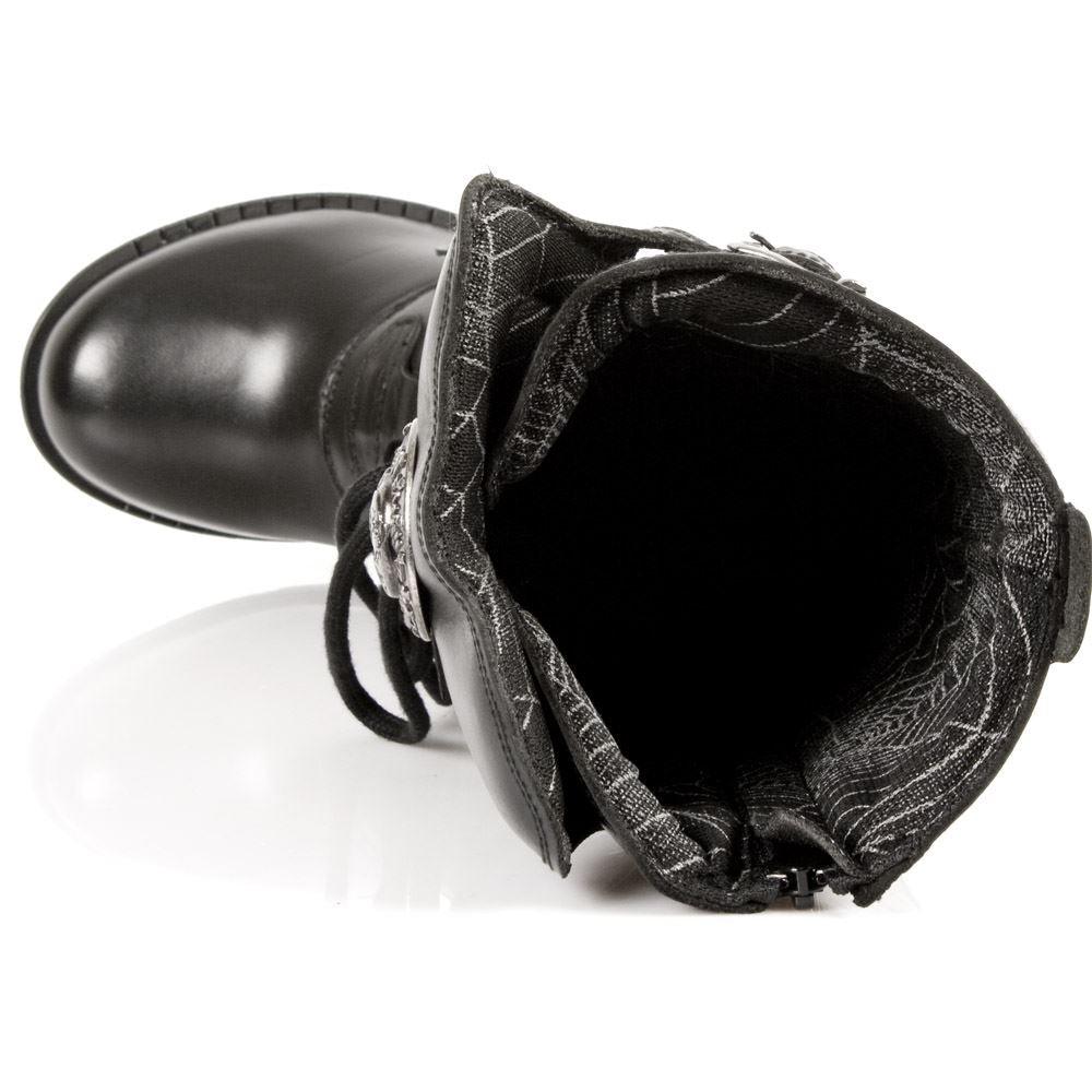 New Rock TR004-S1 Ladies Black 100% Leather Buckle Lace Knee High Biker Boots - Knighthood Store