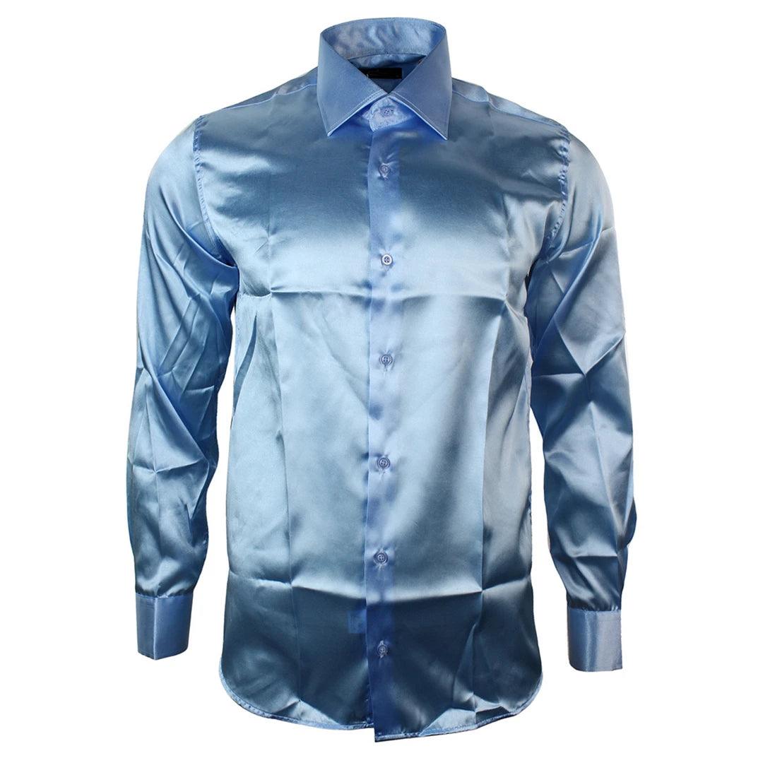 Mens Satin Silk Shirt Smart Casual Button Down Cuff Tailored Fit Shiny Party - Knighthood Store
