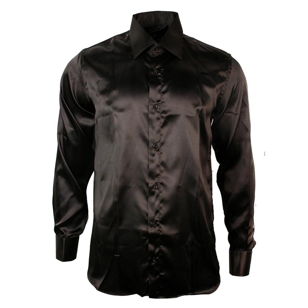 Mens Satin Silk Shirt Smart Casual Button Down Cuff Tailored Fit Shiny Party - Knighthood Store