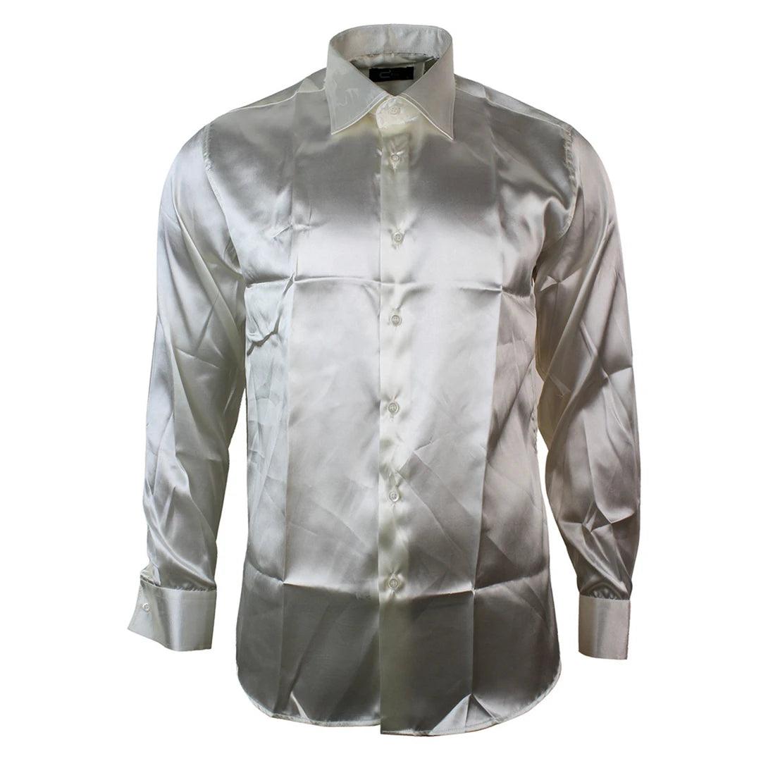 Mens Satin Silk Shirt Smart Casual Button Down Cuff Tailored Fit Shiny Party - Knighthood Store