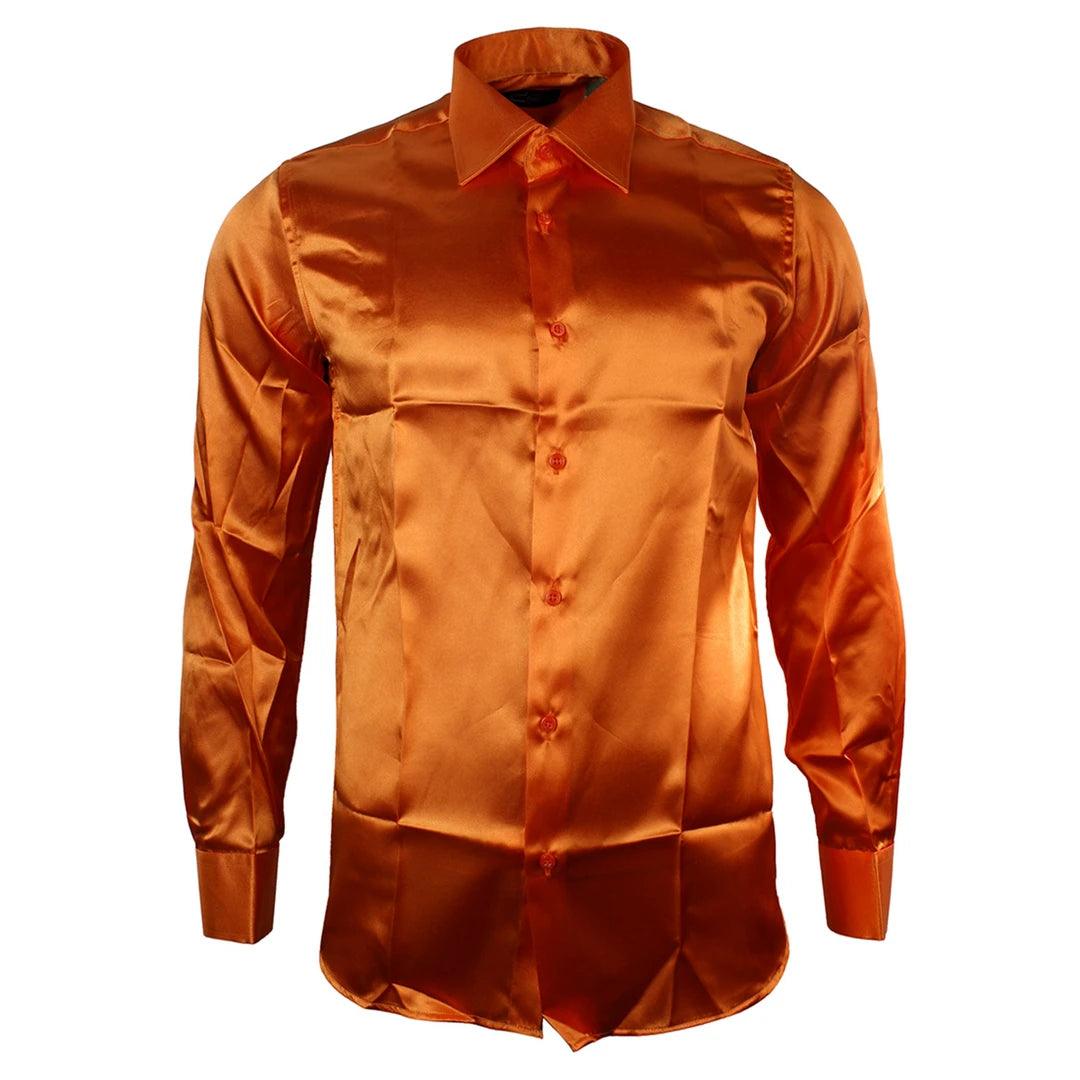 Mens Satin Silk Shirt Smart Casual Button Down Cuff Tailored Fit Shiny Party - Knighthood Store
