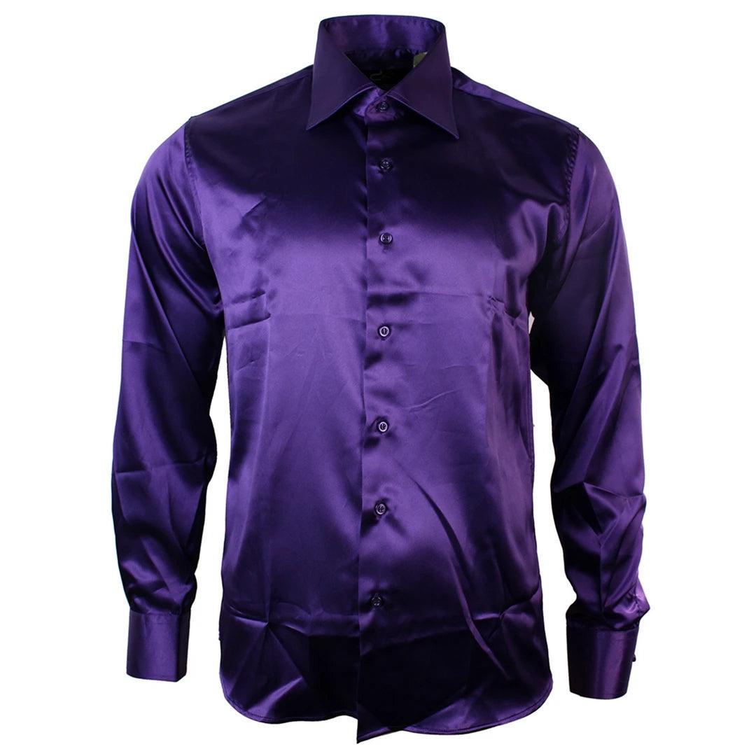 Mens Satin Silk Shirt Smart Casual Button Down Cuff Tailored Fit Shiny Party - Knighthood Store