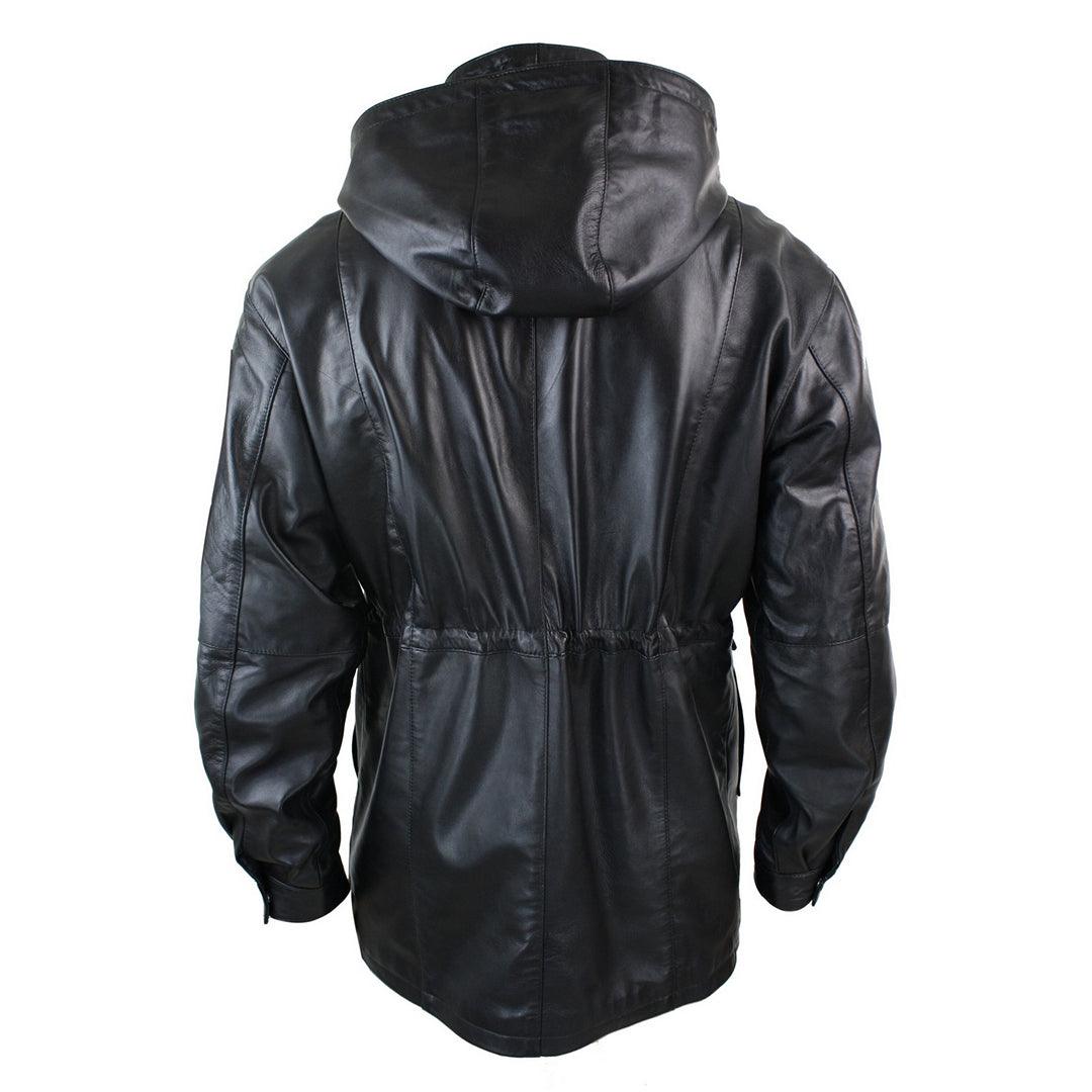 Mens 3/4 Long Real Leather Duffle Jacket Coat Safari Detachable Hood Classic - Knighthood Store