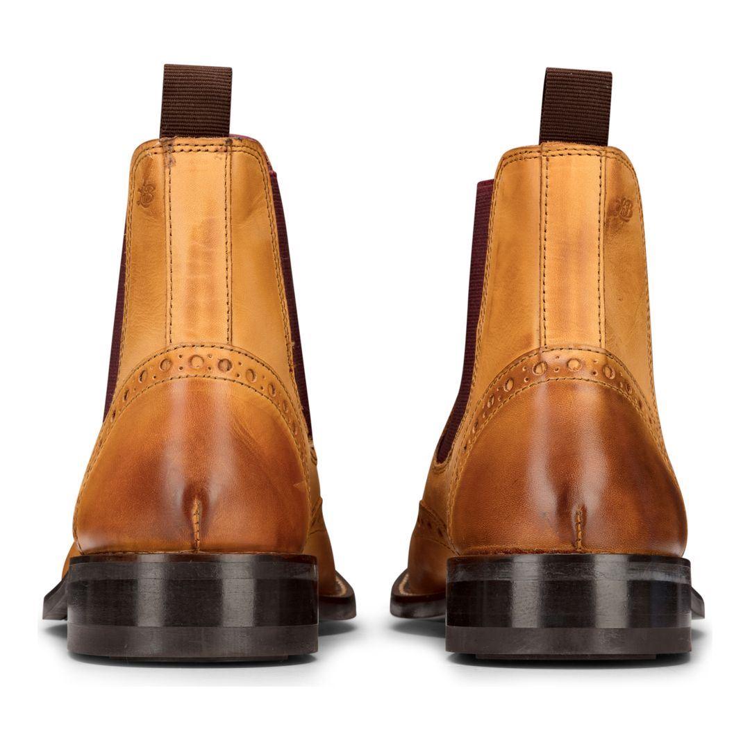 Mens Slip On Real Leather Brogue Boots Brown Tan Classic Smart Formal London - Knighthood Store