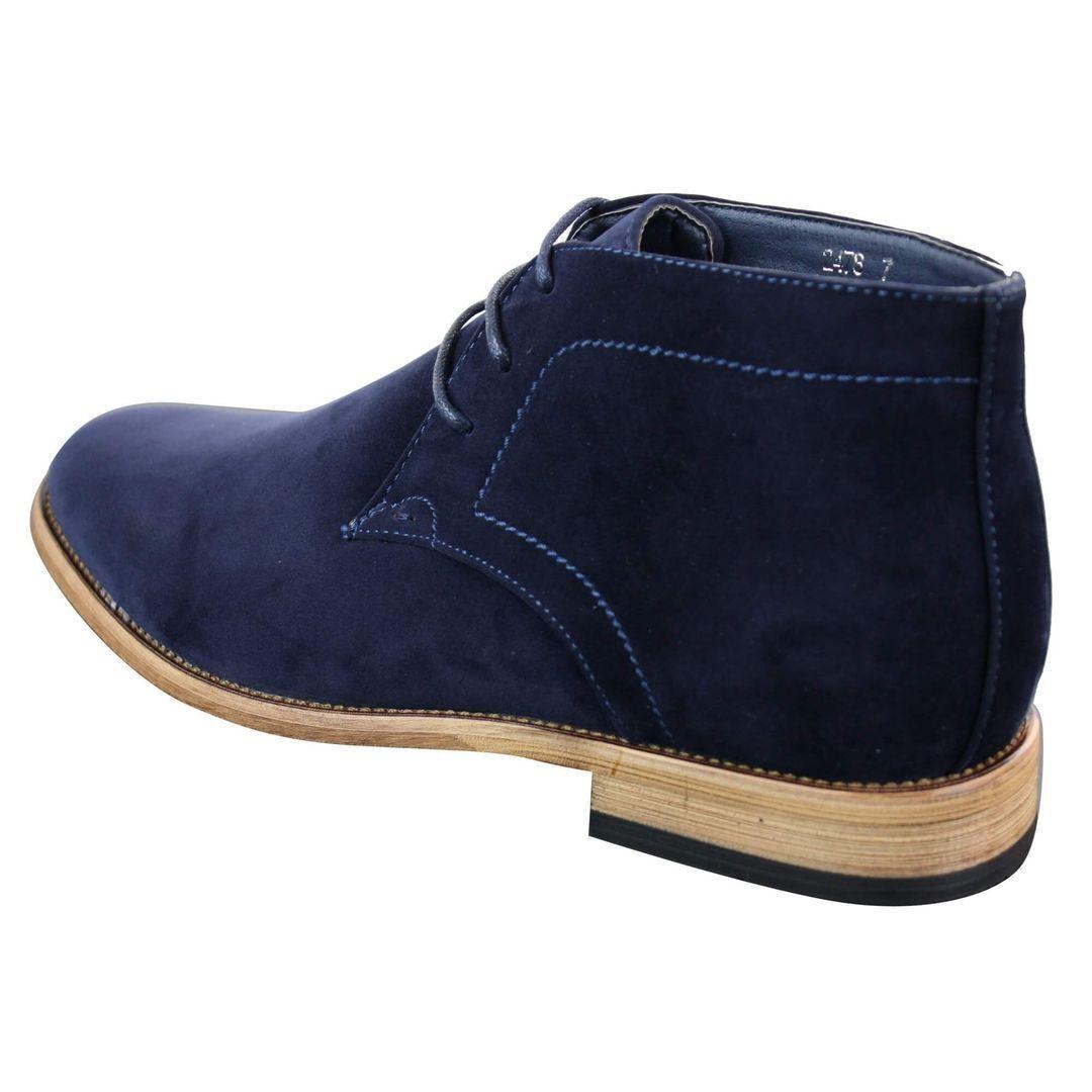 Mens Suede Lace Ankle Chukka Boots Chelsea Dealer Shoes Navy Blue Brown Black PU - Knighthood Store