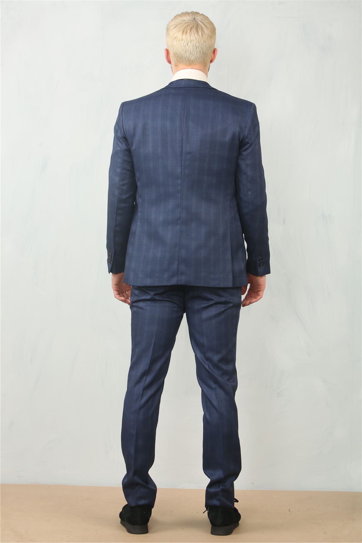 IM31 - Men's Blue 3 Piece Prince Of Wales Check Suit