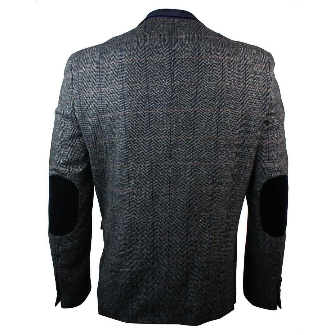 Mens Check Vintage Herringbone Tweed Tan Brown Blazer Jacket Fitted - Knighthood Store