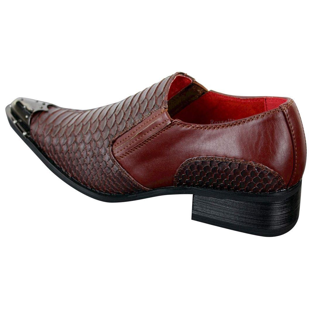 Mens Western Pointed Metal Toe Cowboy Shoes Crocodile Textured Leather Black Brown Grey - Knighthood Store