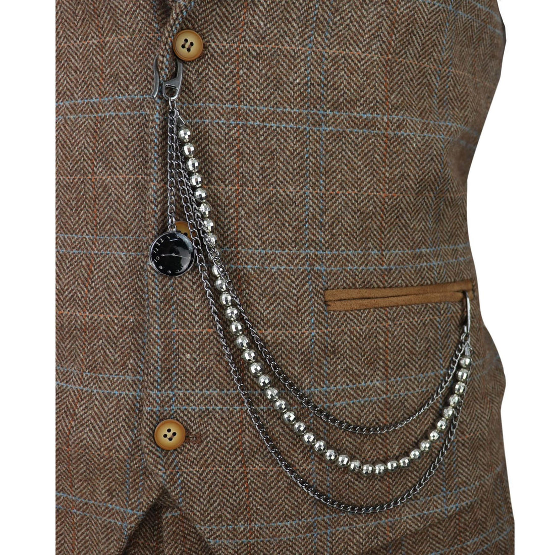 Waistcoat Pocket Chain Silver Clock Pendant Silver Bead Pocket Hook Vintage - Knighthood Store