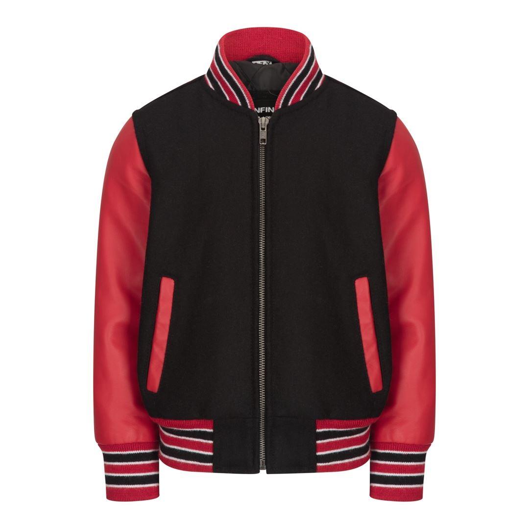 Boys Wool Real Leather Varsity Kids Bomber Jacket Varsity Black White Vintage - Knighthood Store