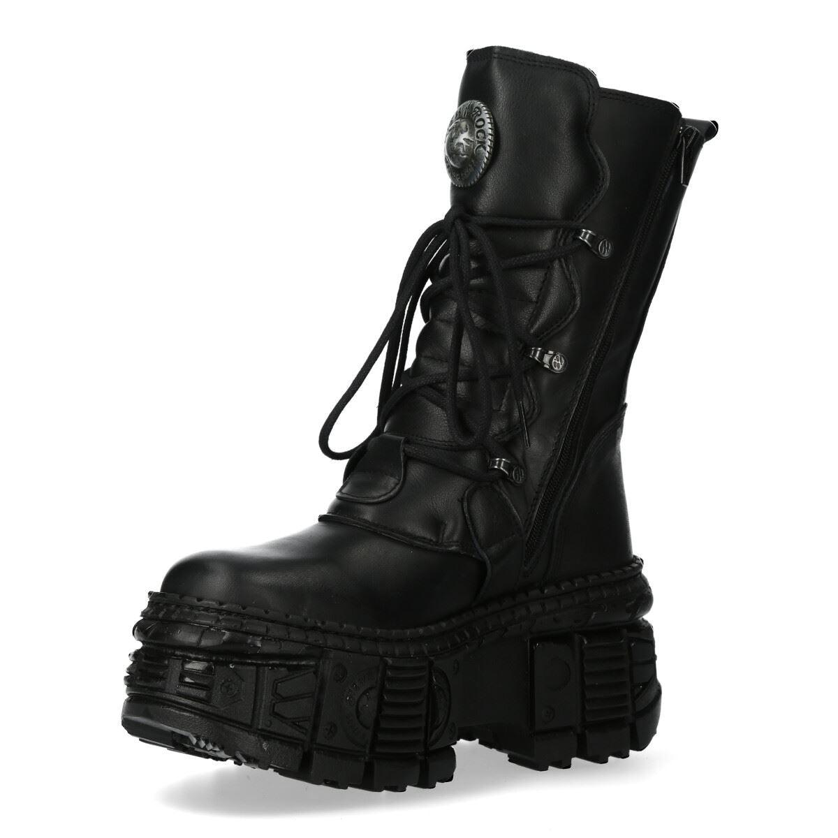 New Rock Boots Punk WALL373-S5 Metallic Black Leather Platform Gothic EMO Goth - Knighthood Store