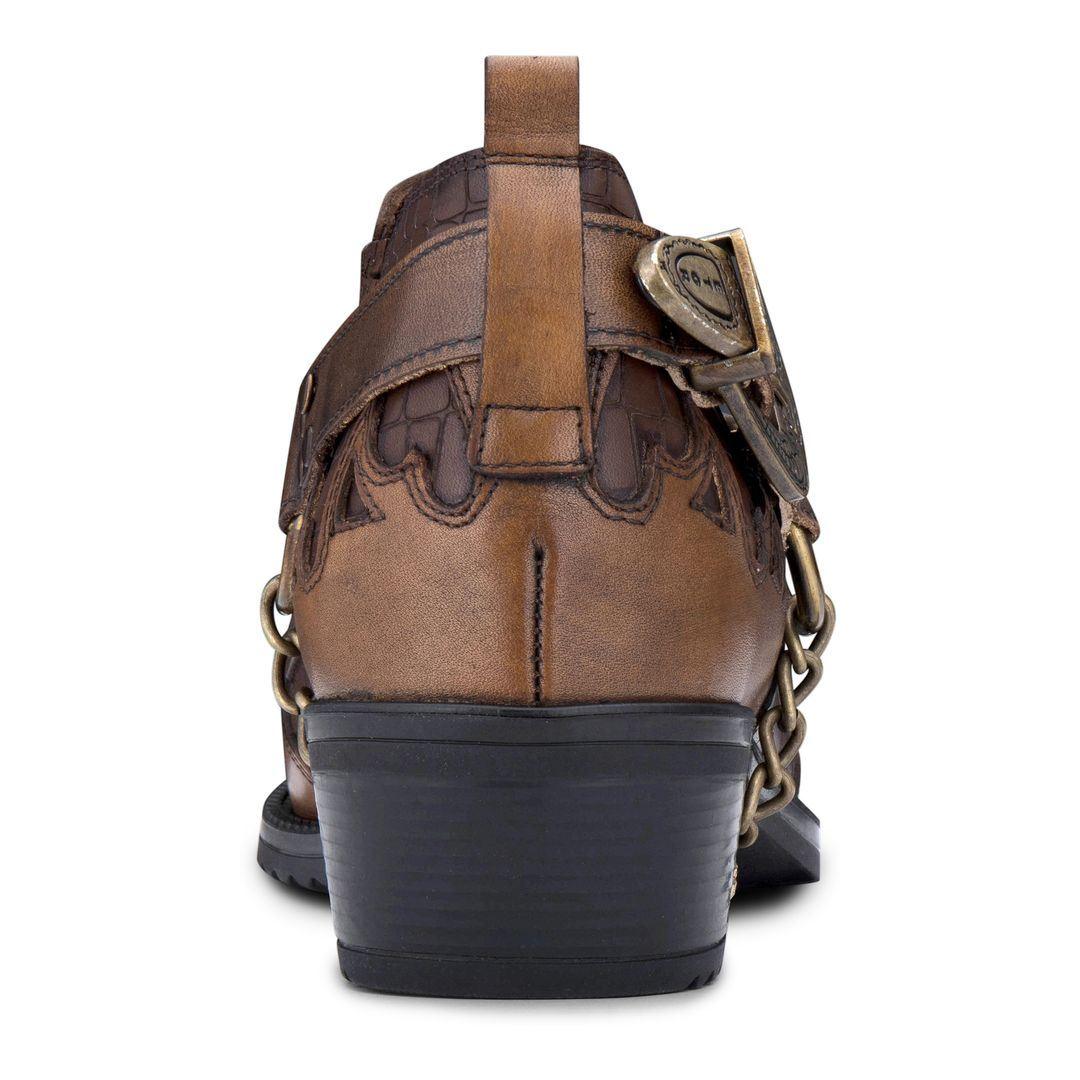 Mens Real Leather Cowboy Shoes Wincklepickers Cuban Heel Metal Belt Western Croc Pattern - Knighthood Store