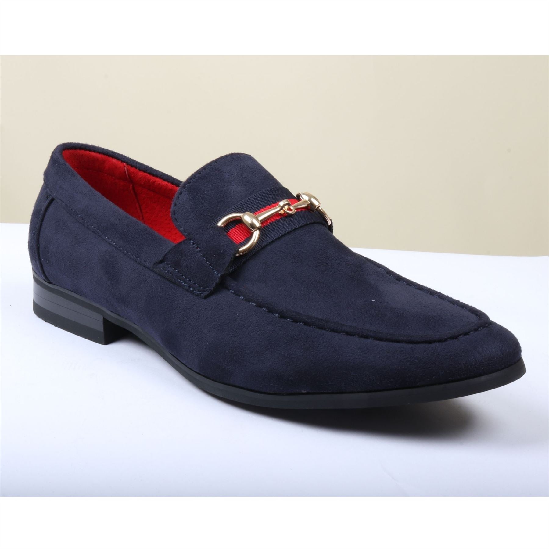 Men's Suede Leather Lined Gold Buckle Loafers