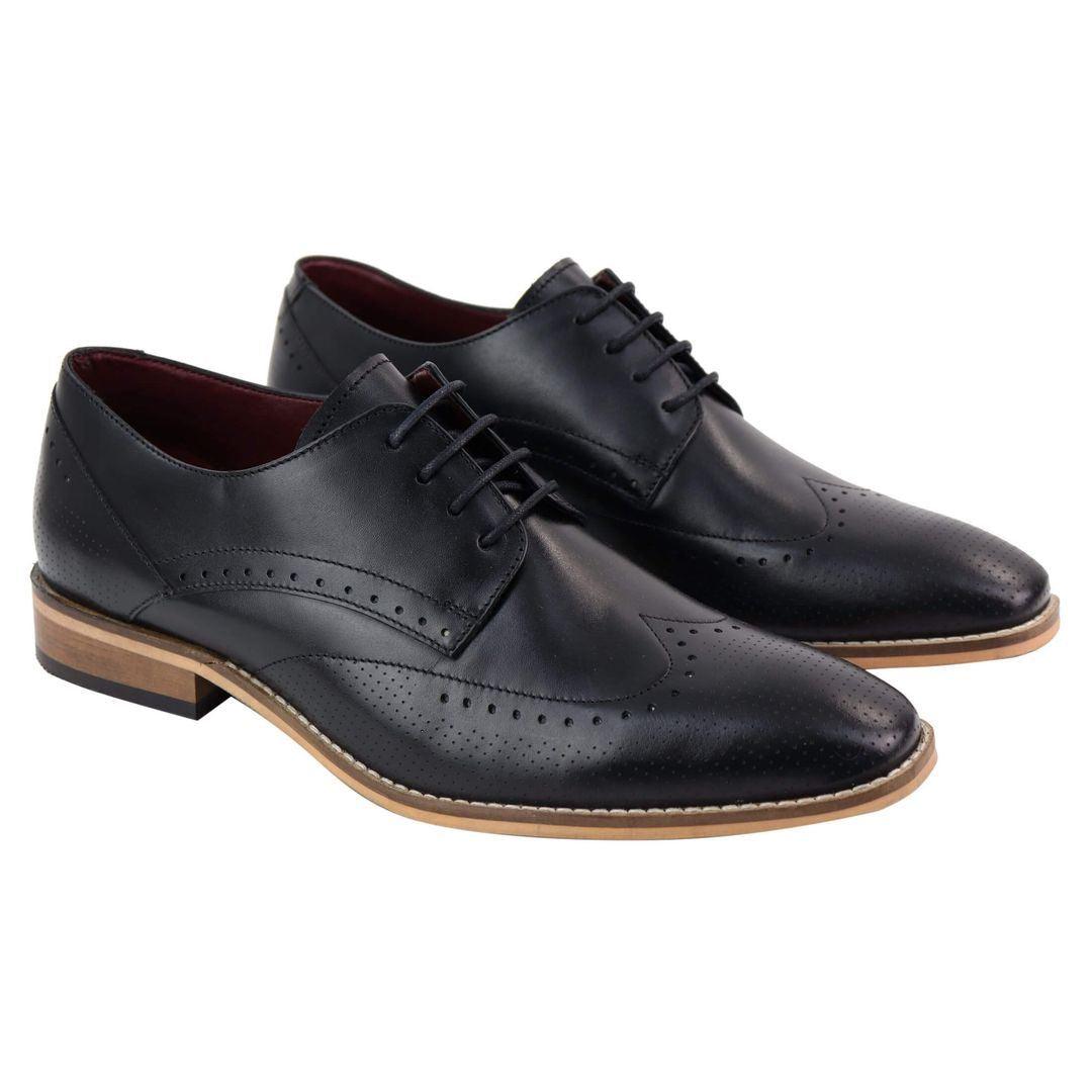 Mens Smart Casual Real Leather Office Work Wedding Shoes Laced Simple Brogues - Knighthood Store