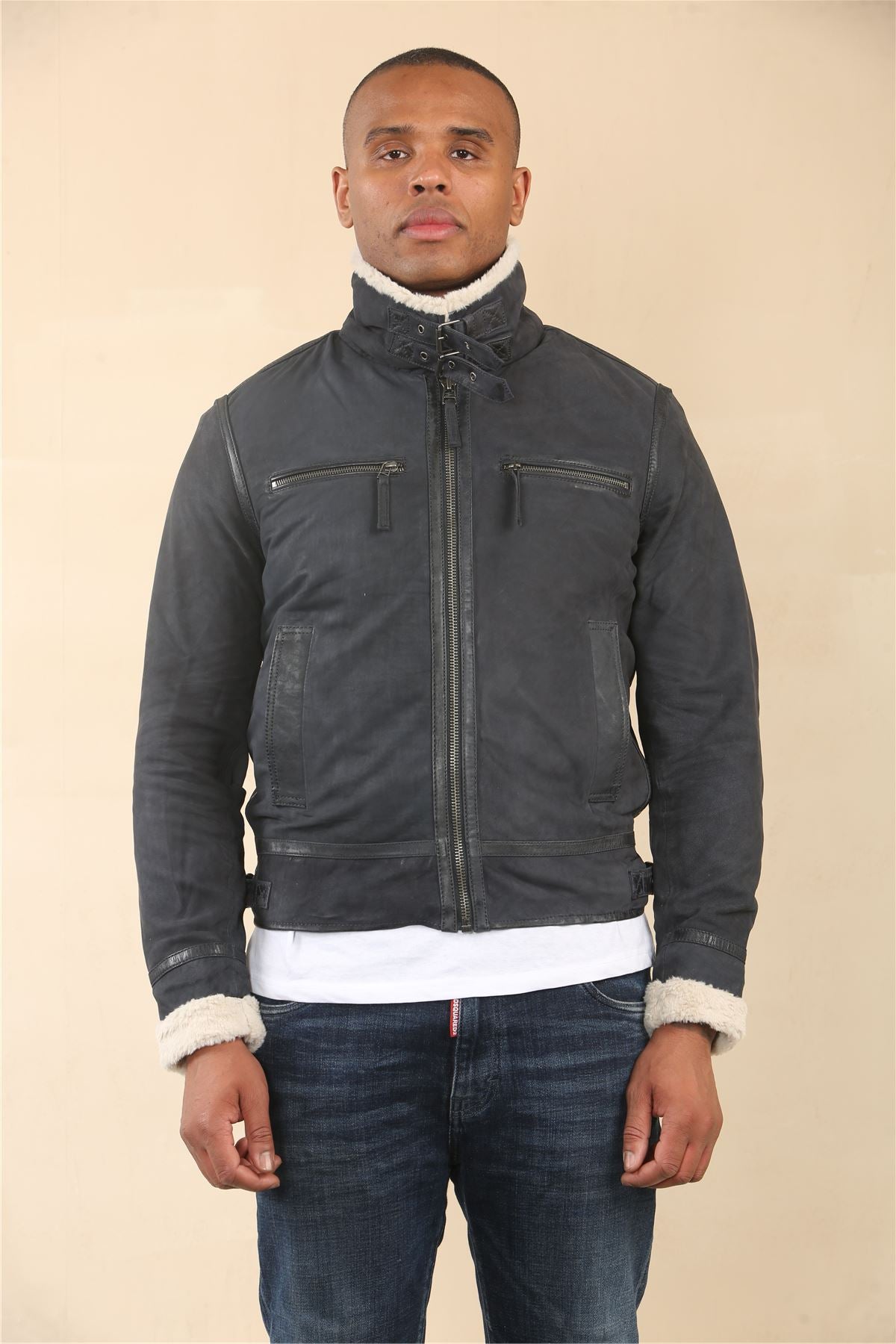 Men's Suede Pilot Aviator Leather Jacket