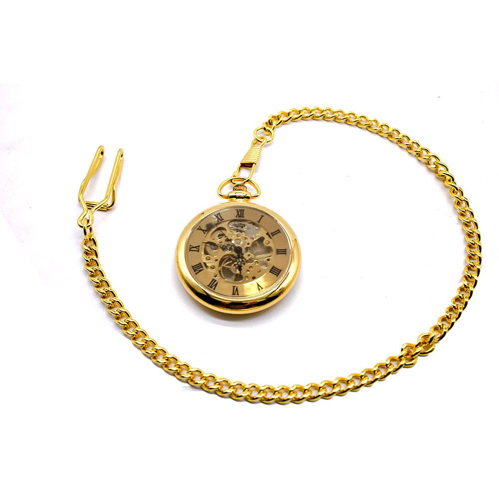 Mechanical Skeleton Open Face Pocket Watch