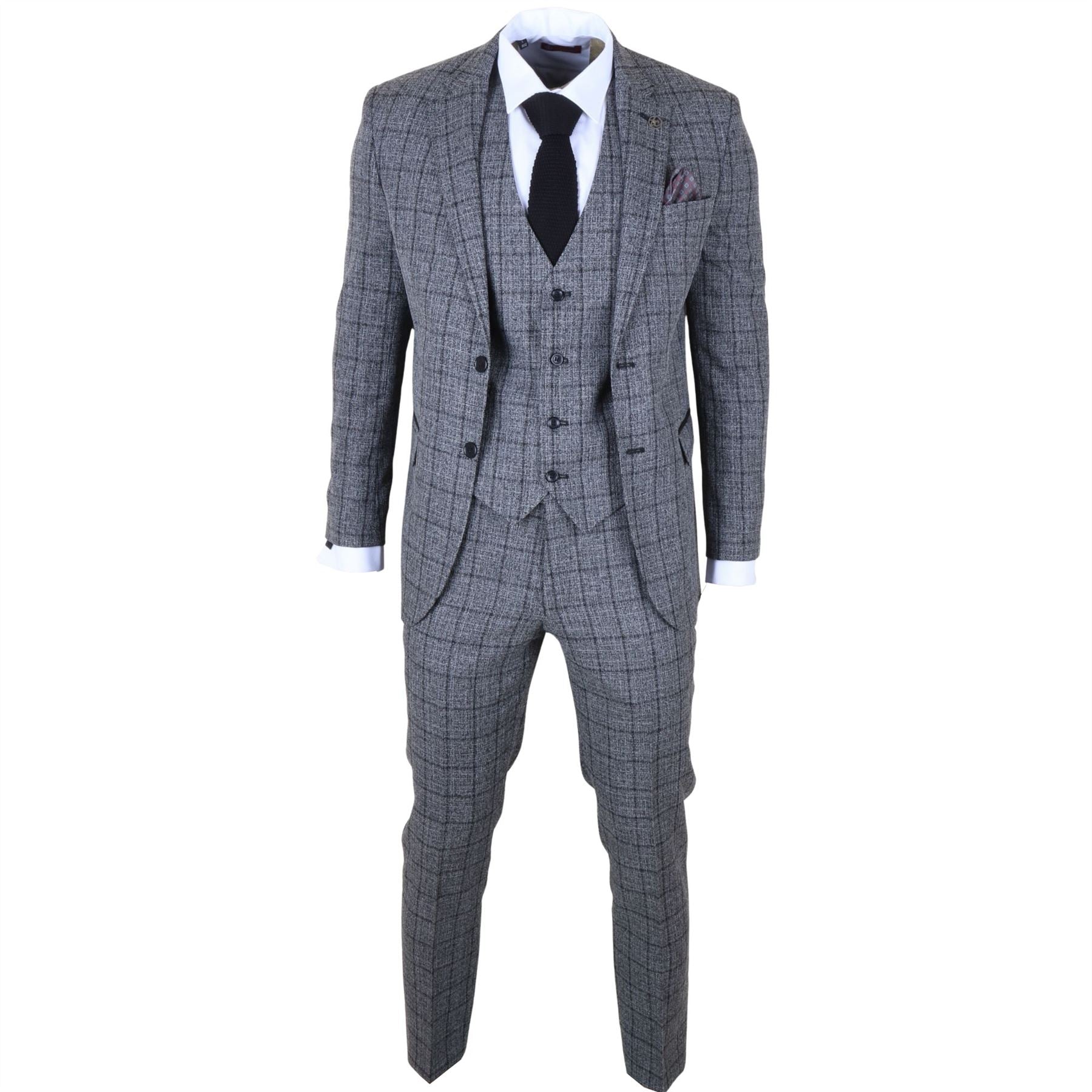 IM11 - Men's Charcoal 3 Piece Tailored Fit Check Suit