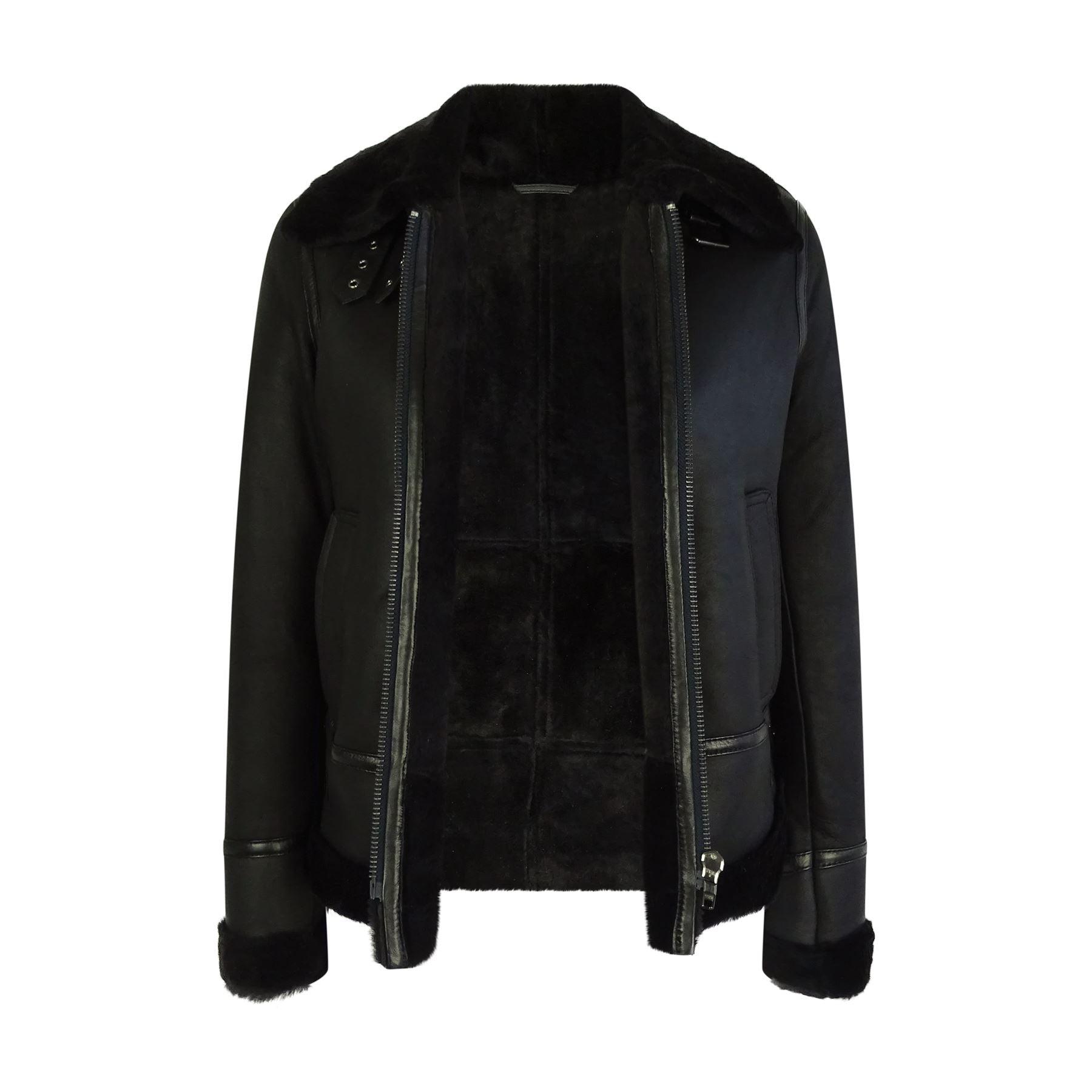 Womens Classic Black Real Sheepskin Zip Flying Jacket B3 Pilot Coat Tailored Fit - Knighthood Store