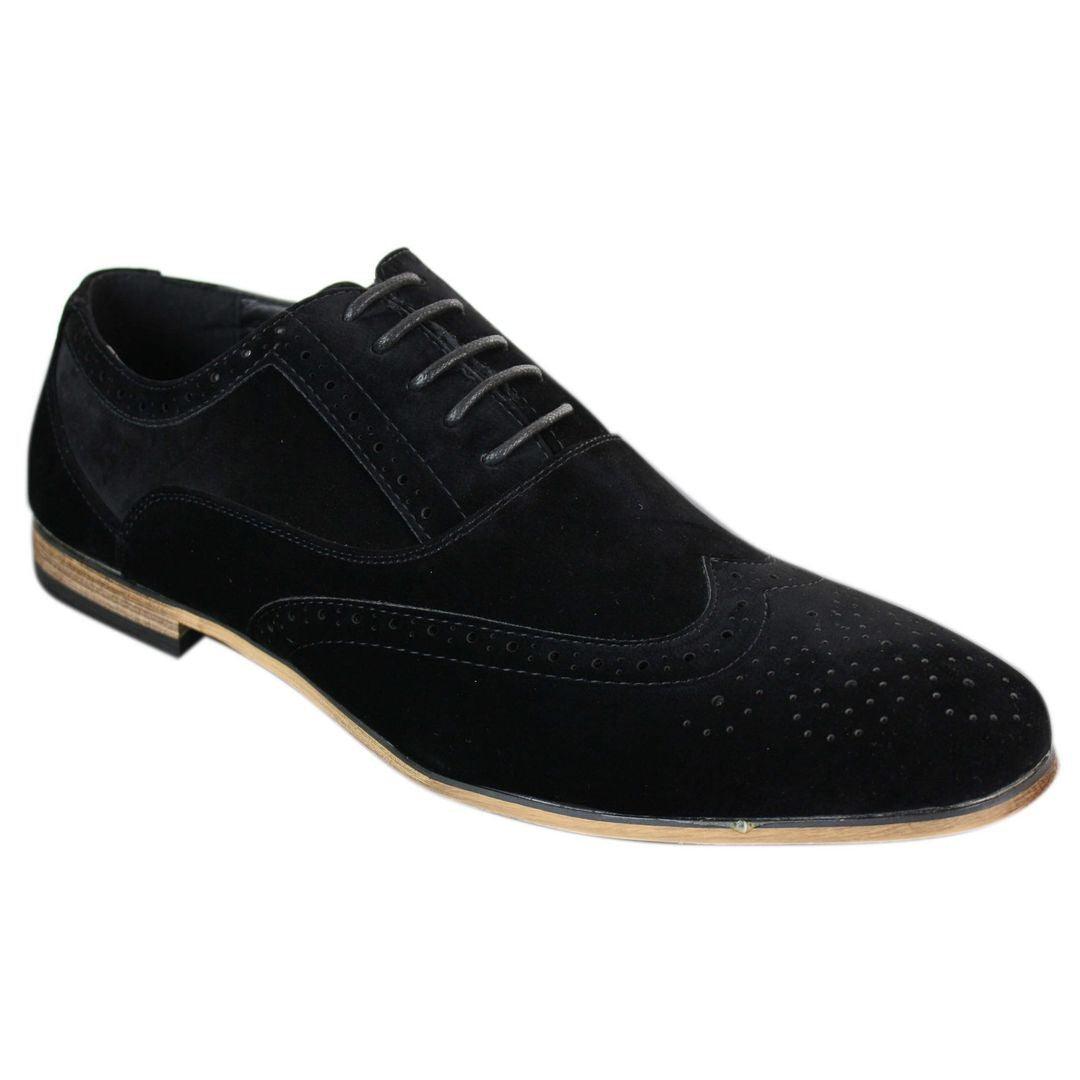 Mens Suede Leather Brogues Smart Casual Red Brown Navy Black Laced Shoes Retro - Knighthood Store