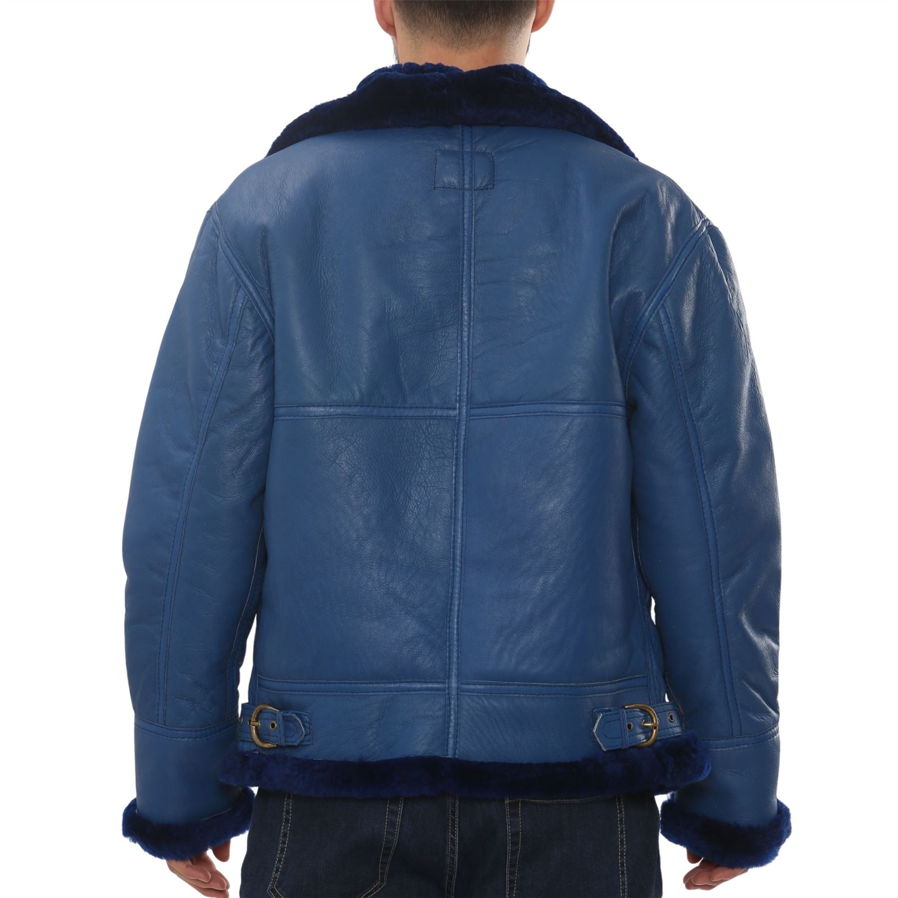 Men's Blue Shearling Leather B3 Aviator Jacket