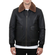 Men's Black Leather Bomber Aviator Jacket