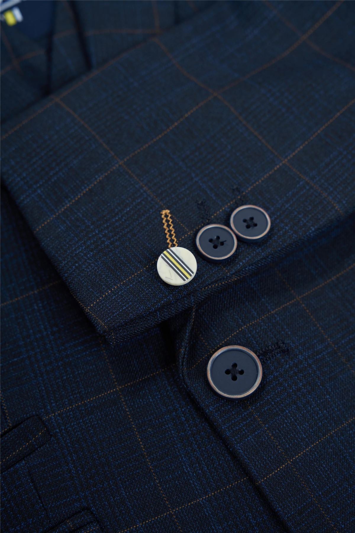 Boys Suit 3 Piece Tailored Fit Navy Check Formal Outfit