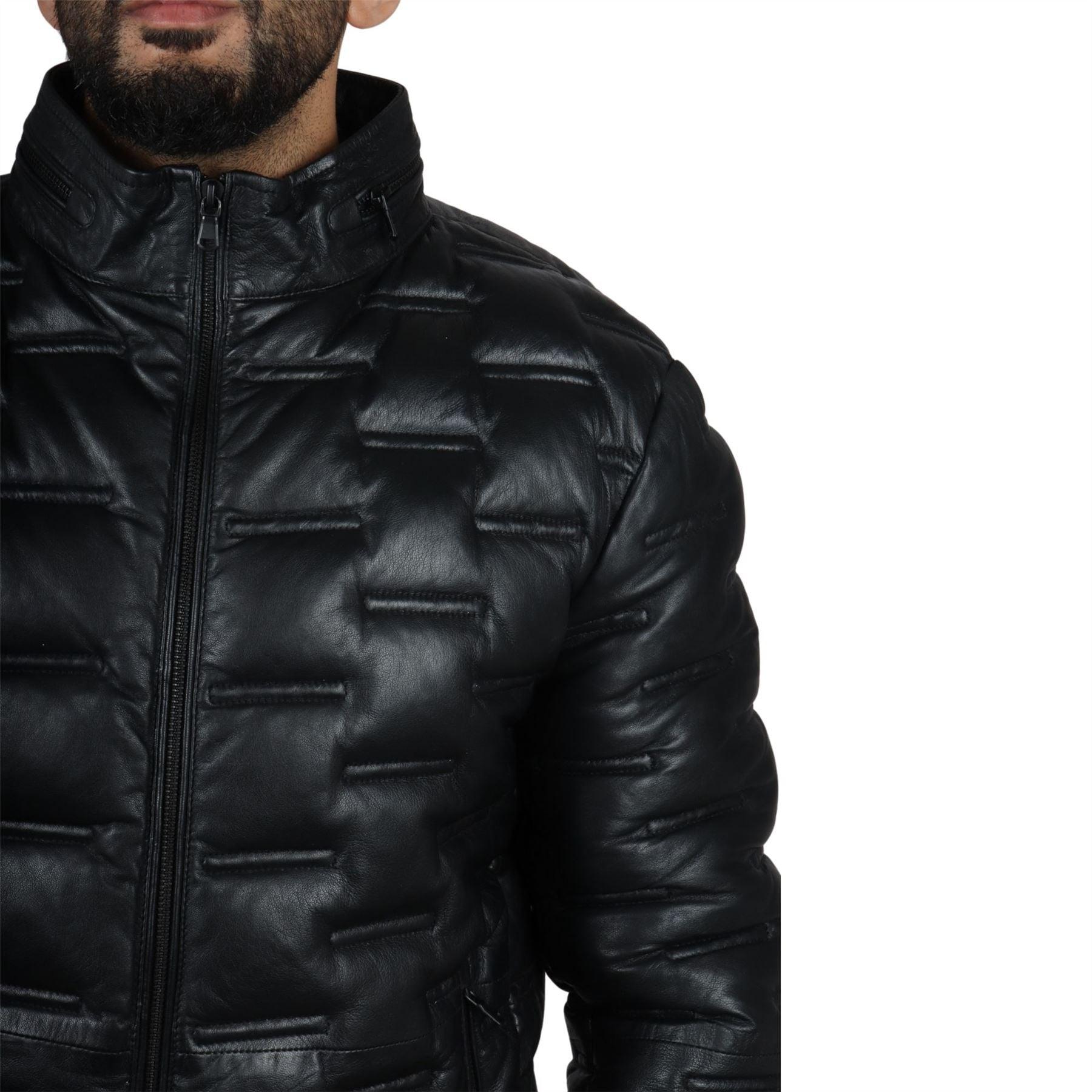 Men's Puffer Quilted Real Leather Jacket Casual Waist Length - Knighthood Store