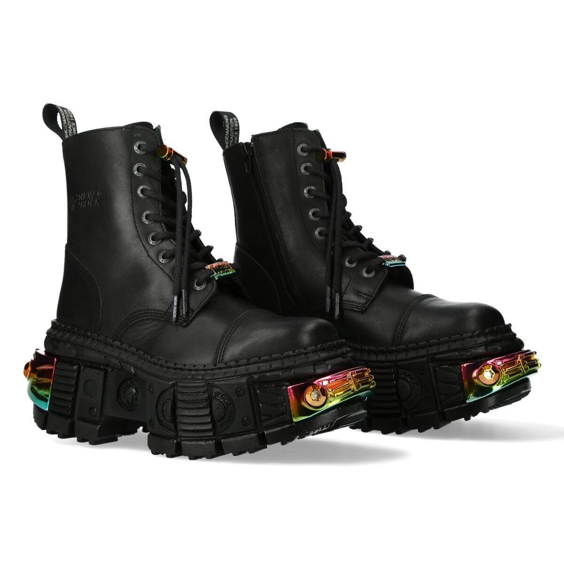 New Rock Boots WALL83CCT-S8 Unisex Metallic Black Leather Platform Gothic Boots - Knighthood Store