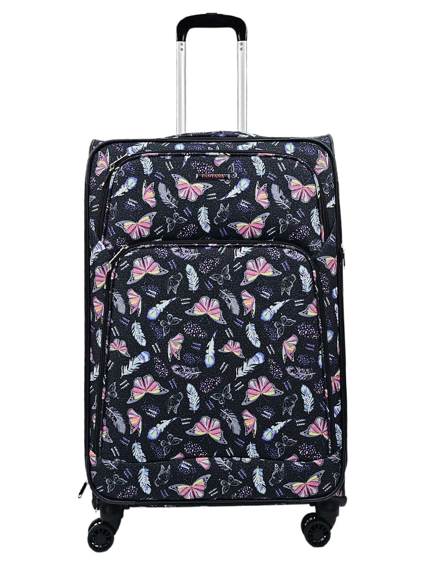 Butterfly Leaf Check Print Suitcase 4 Wheels Cabin Check In Hand Luggage Soft Shell Trolley